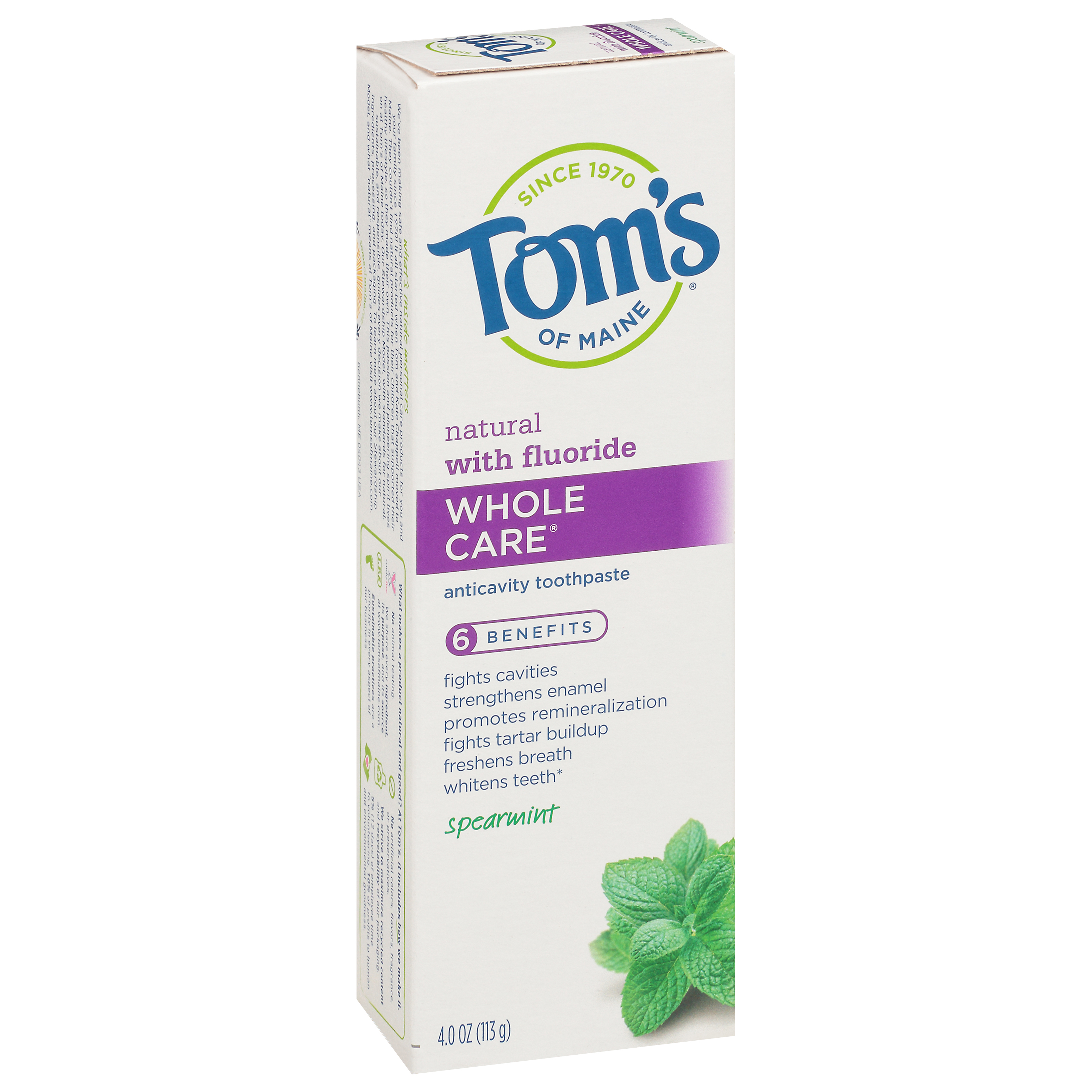 Tom's of Maine Whole Care Spearmint Natural Anticavity Toothpaste 4.0 oz Box