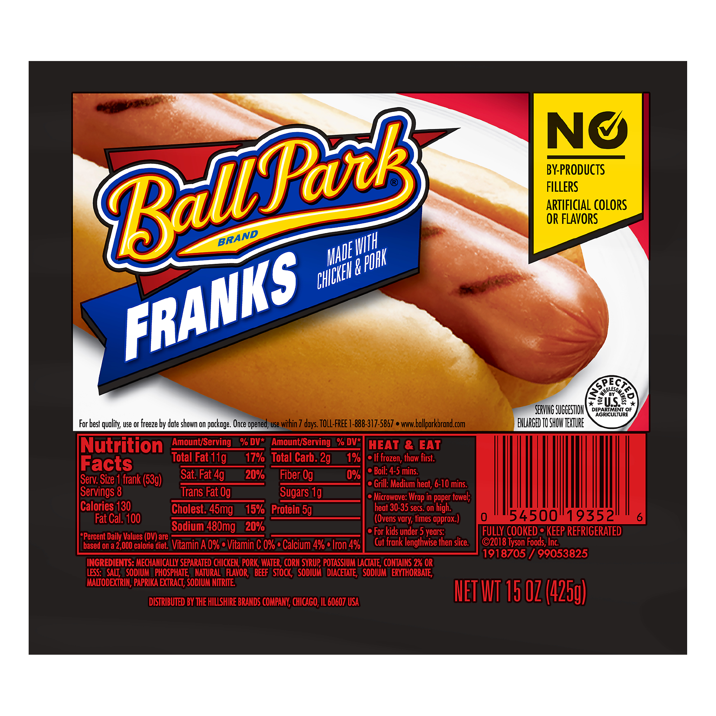 Ball Park Chicken and Pork Franks 8 Count 15 oz