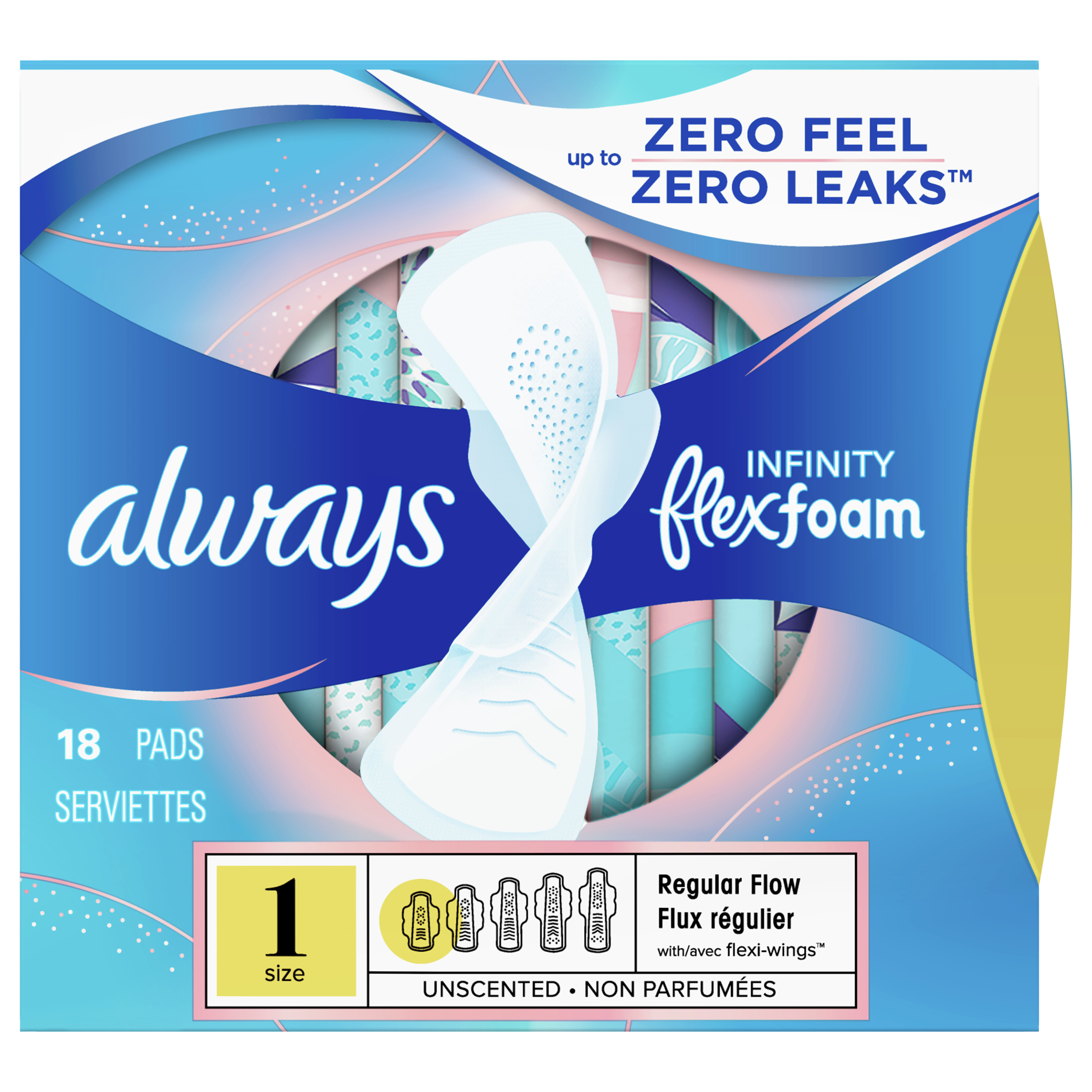 Mosers Foods : Always Infinity FlexFoam Pads for Women Size 1 Regular  Absorbency, Zero Leaks and Zero Feel is possible, with Wings Unscented, 18  Count