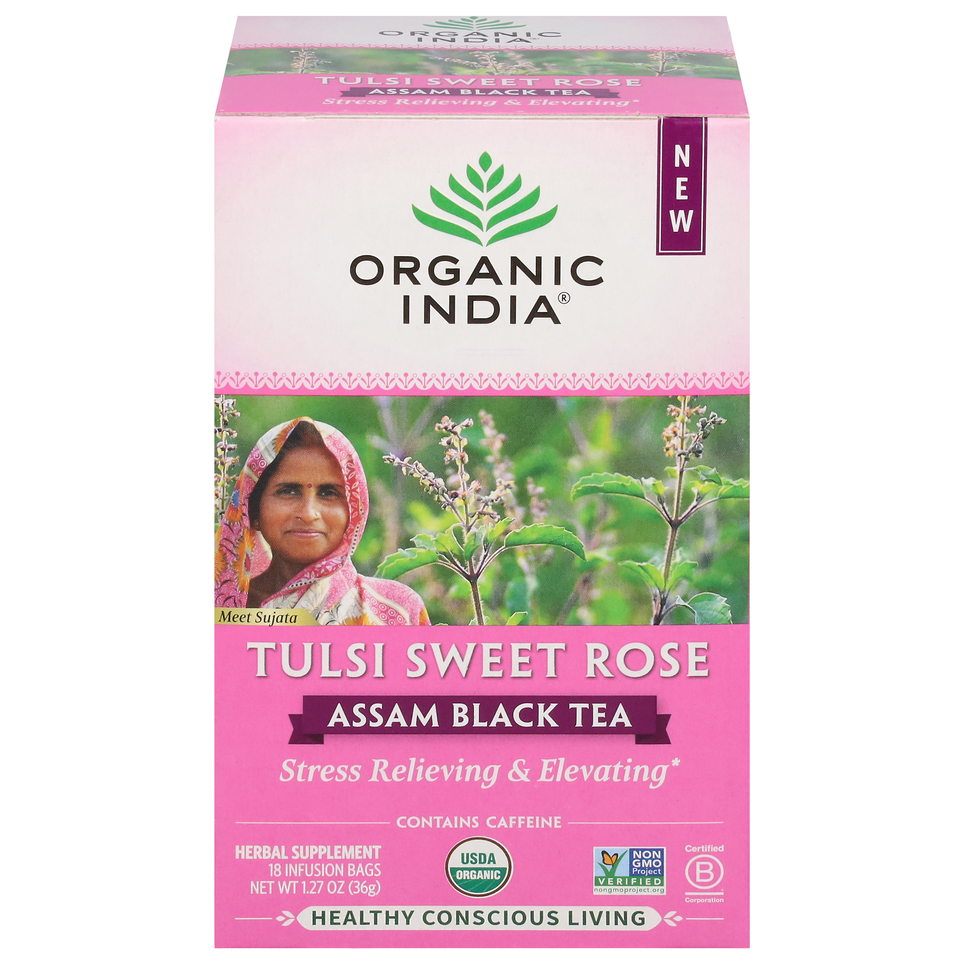 Organic India Bags Tulsi Sweet Rose Assam Black Tea Bag