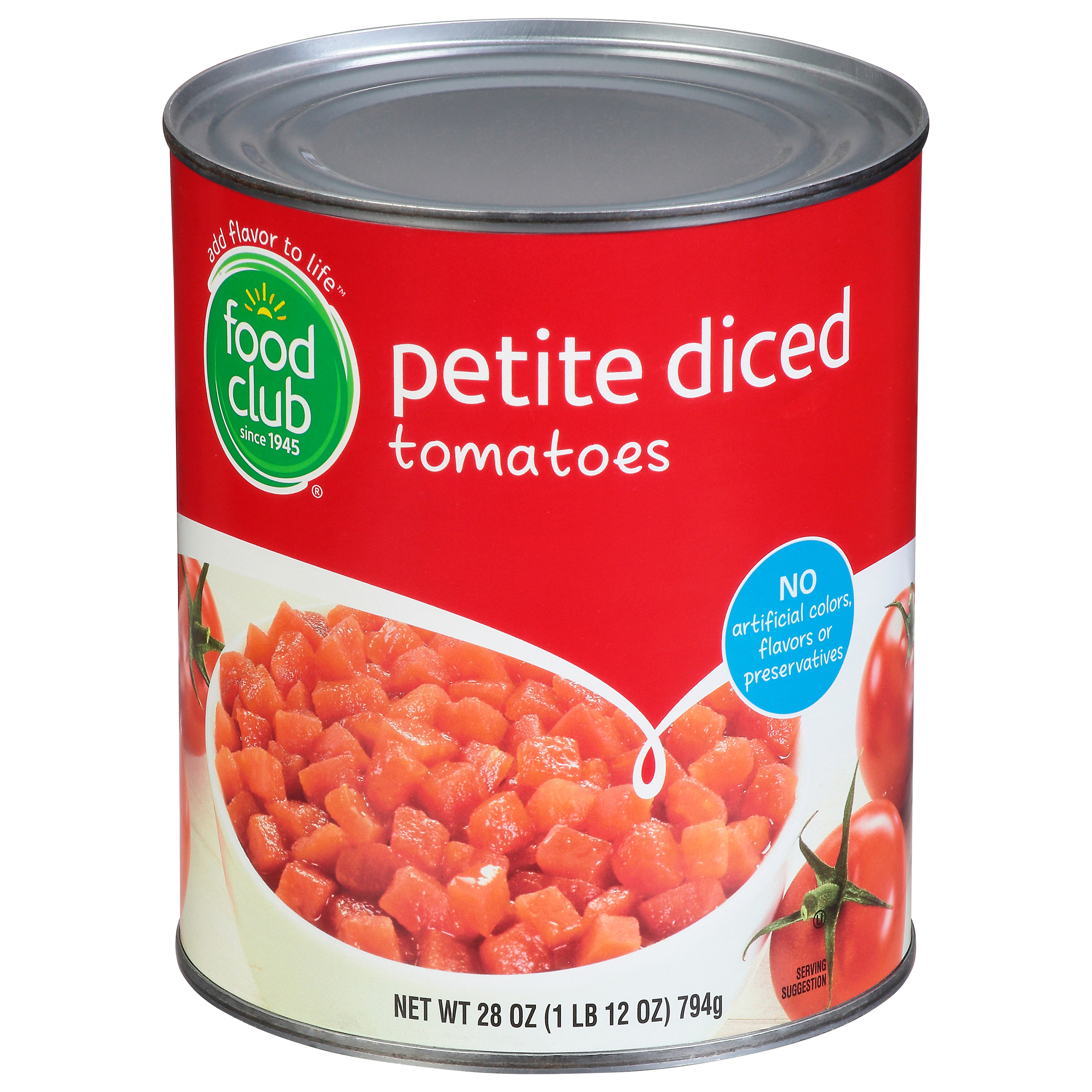 Food Club Petite Diced Tomatoes 28 oz Can