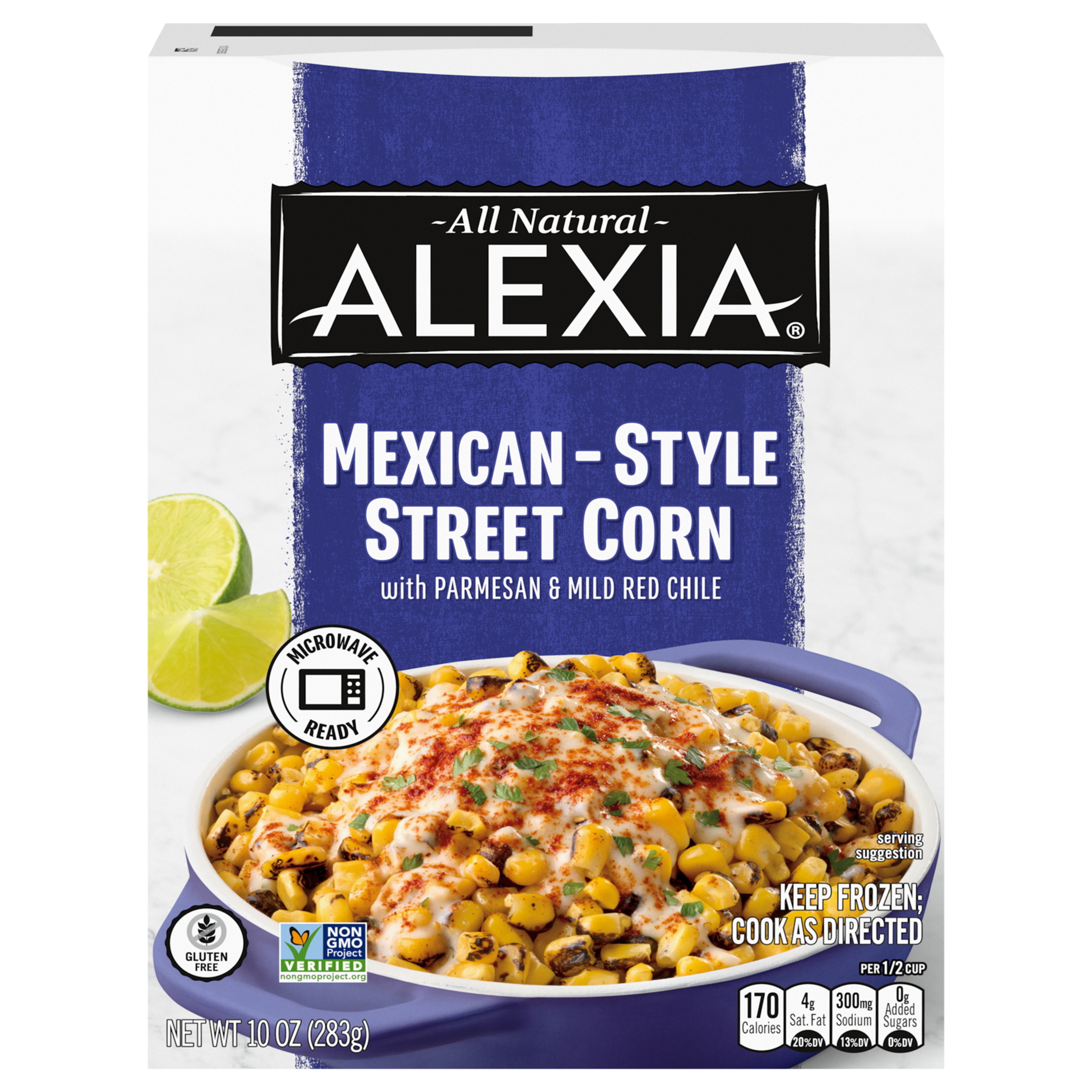 Alexia Mexican-Style Street Corn with Parmesan and Mild Red Chile, Frozen Corn Side, 10 oz.