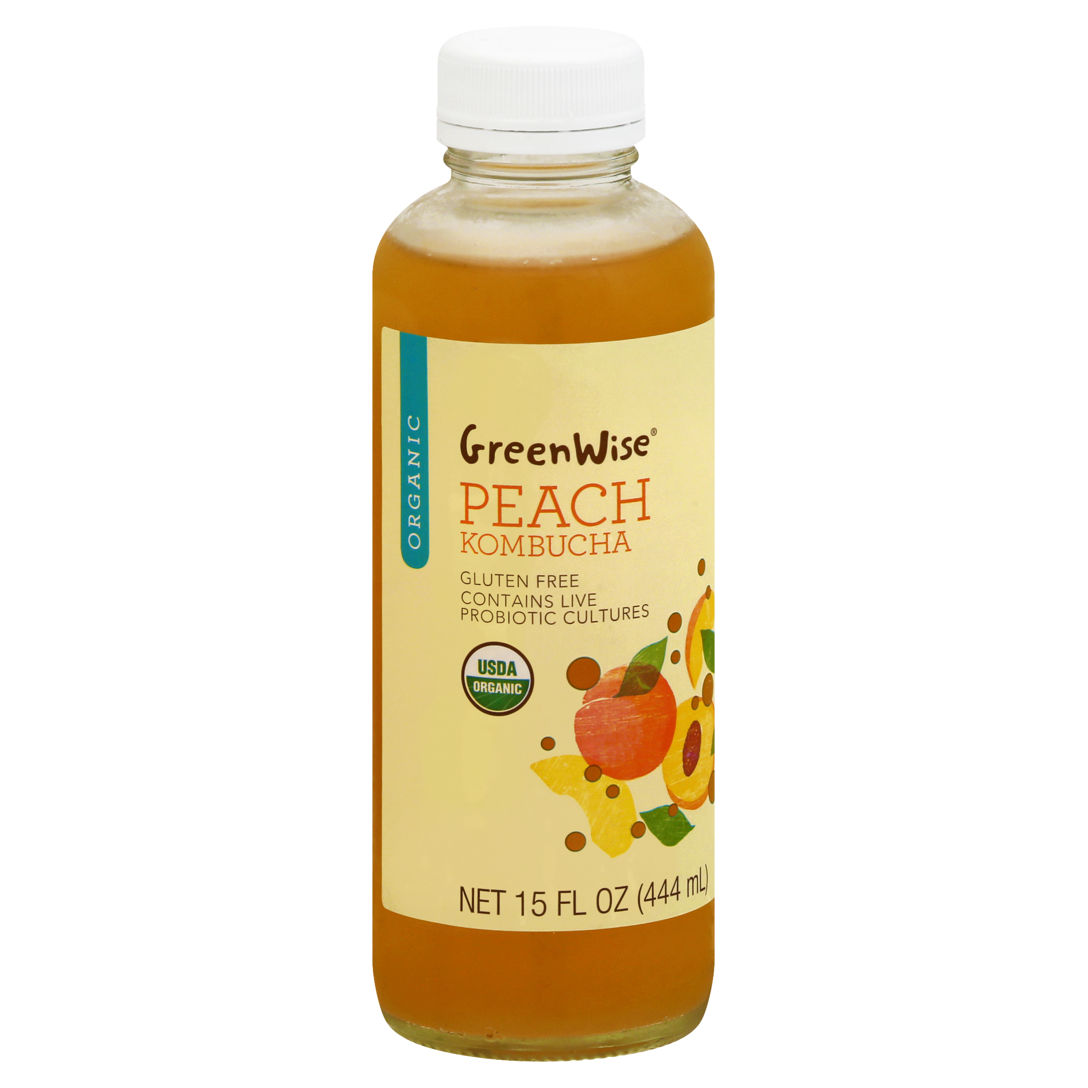 GreenWise Organic Peach Kombucha 15 oz BOTTLE