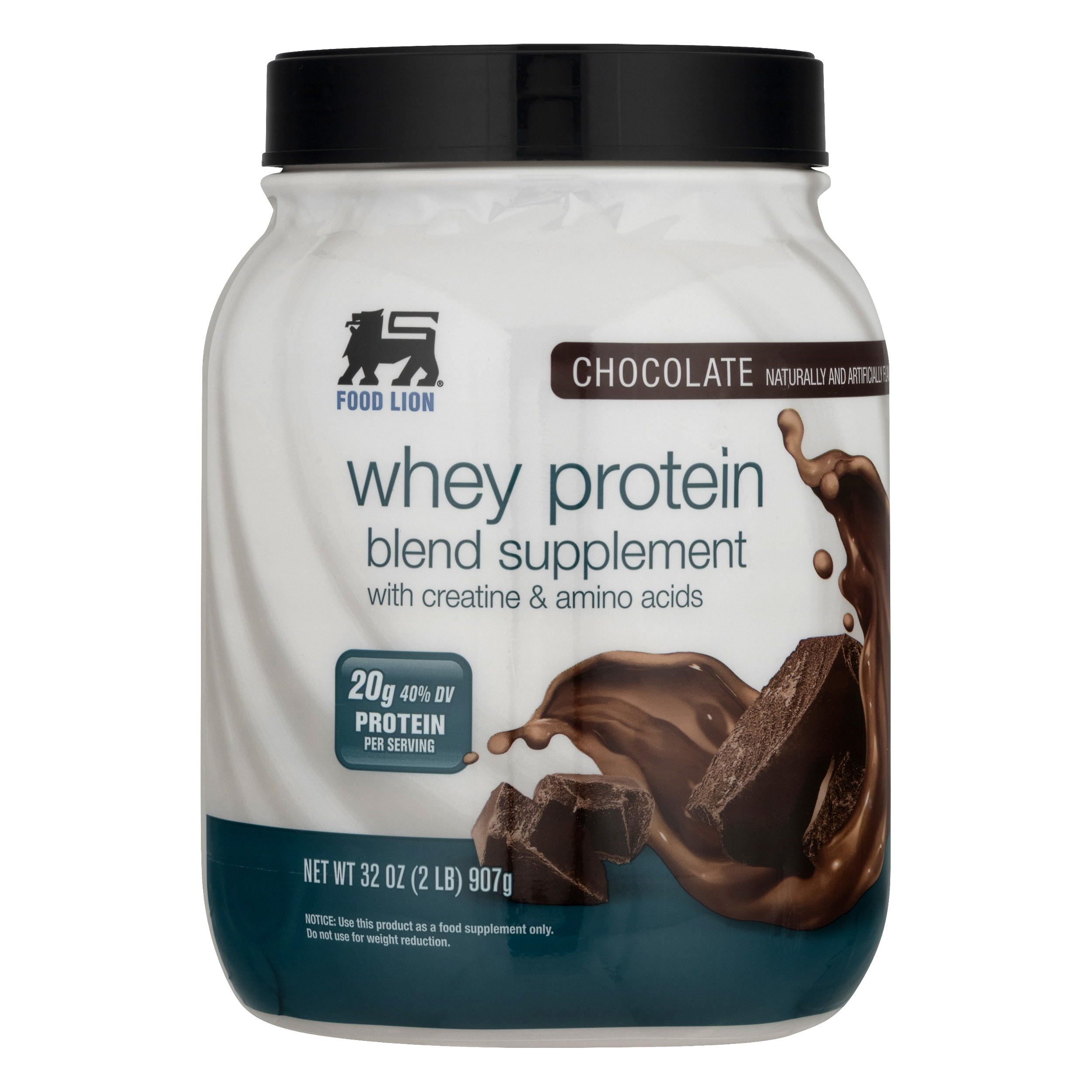 Food Lion Whey Protein, Blend Supplement, Chocolate, Jar