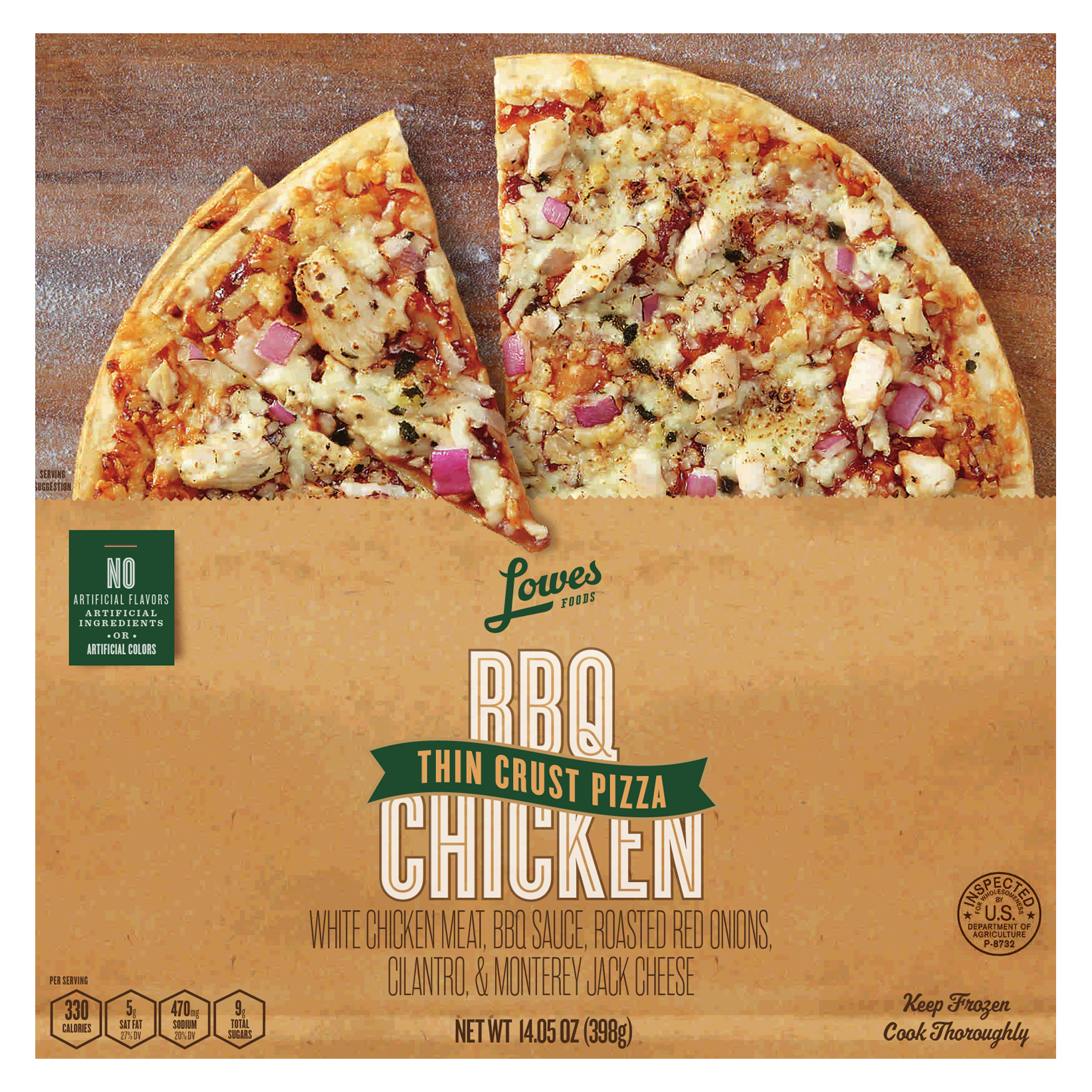 Lowes Foods Thin Crust BBQ Chicken Pizza 14.05 oz