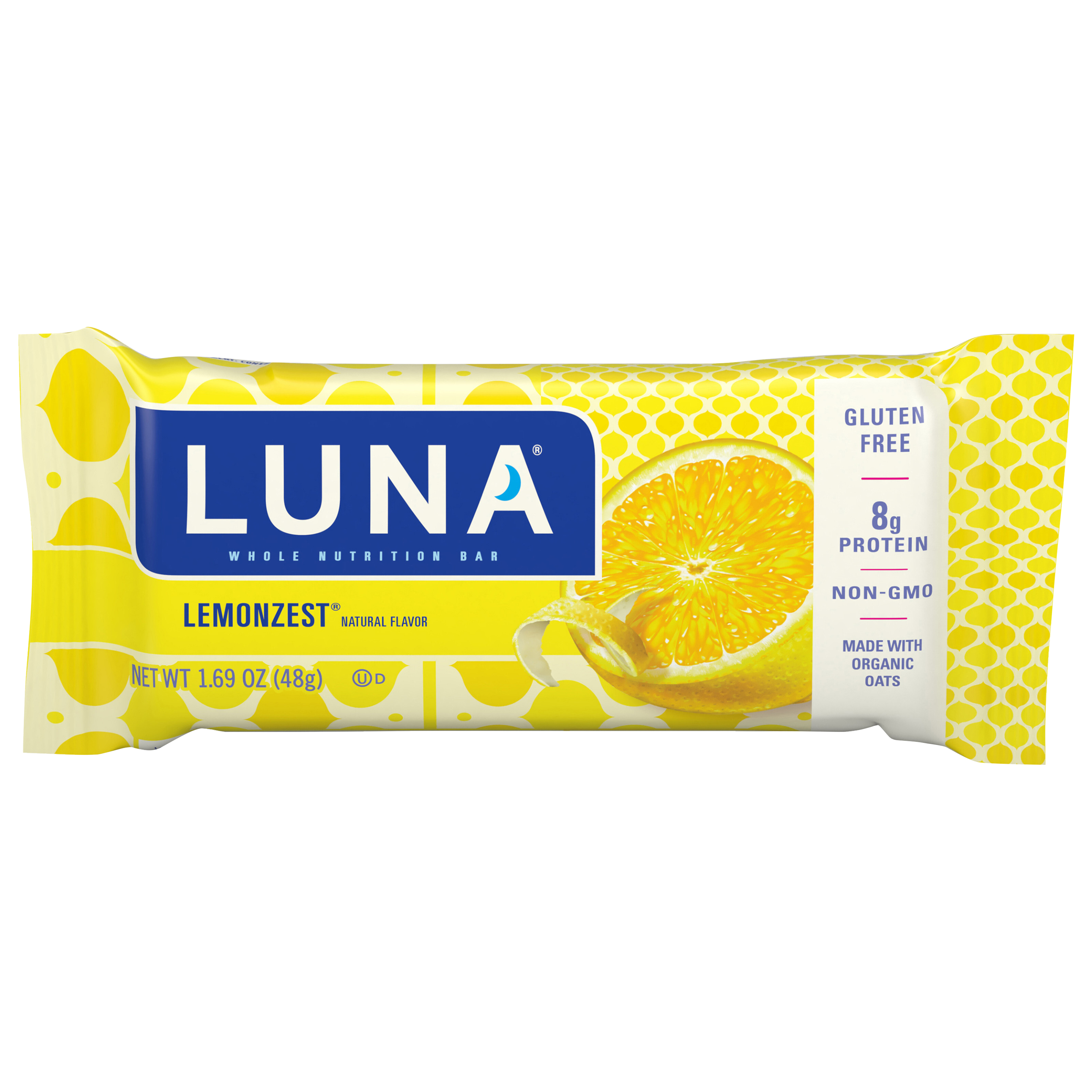 LUNA Bar - LemonZest - Gluten-Free - Non-GMO - 7-9g Protein - Made with Organic Oats - Low Glycemic - Whole Nutrition Snack Bar - 1.69 oz.