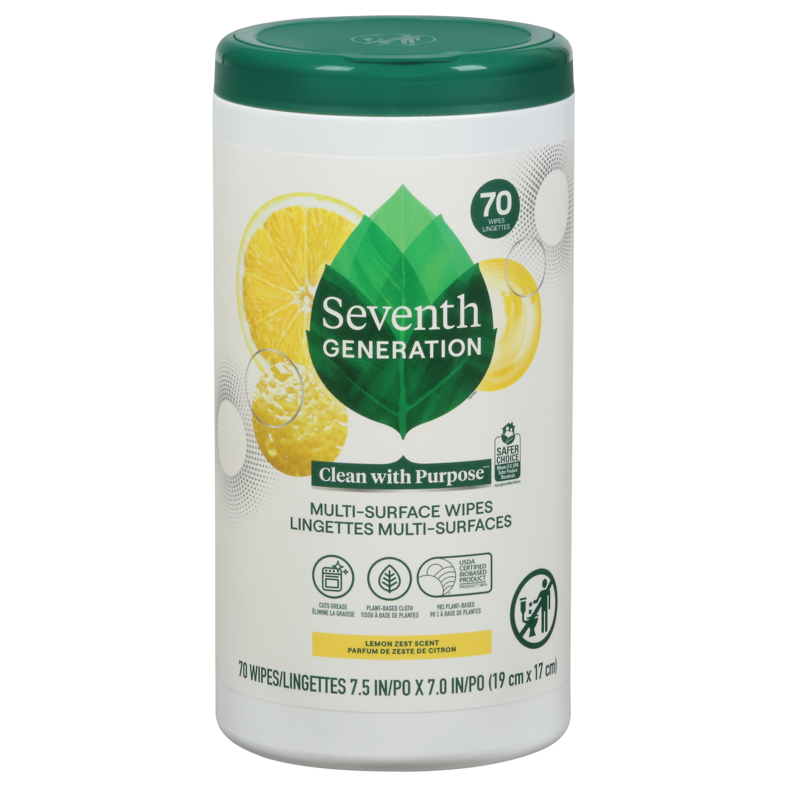 Seventh Generation Lemon Zest Scent Multi-Surface Wipes