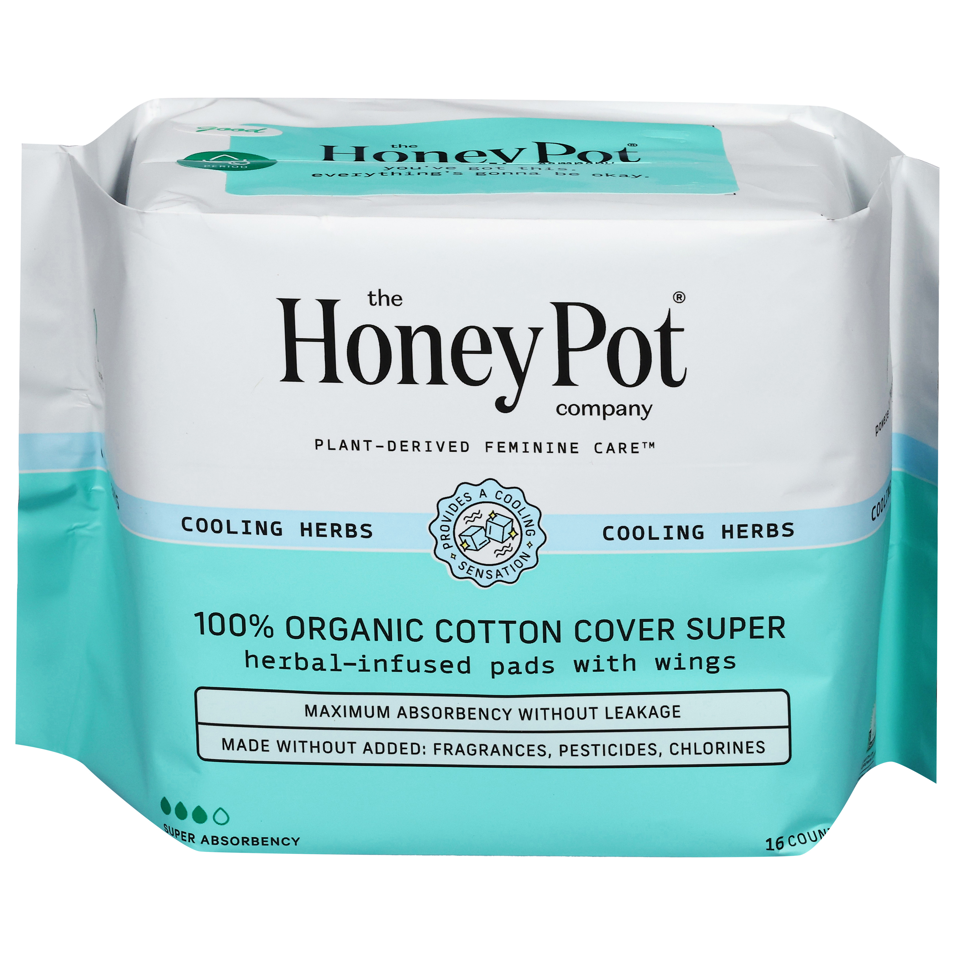The Honey Pot Company 100% Organic Cotton Cover Herbal-Infused Super Pads with Wings