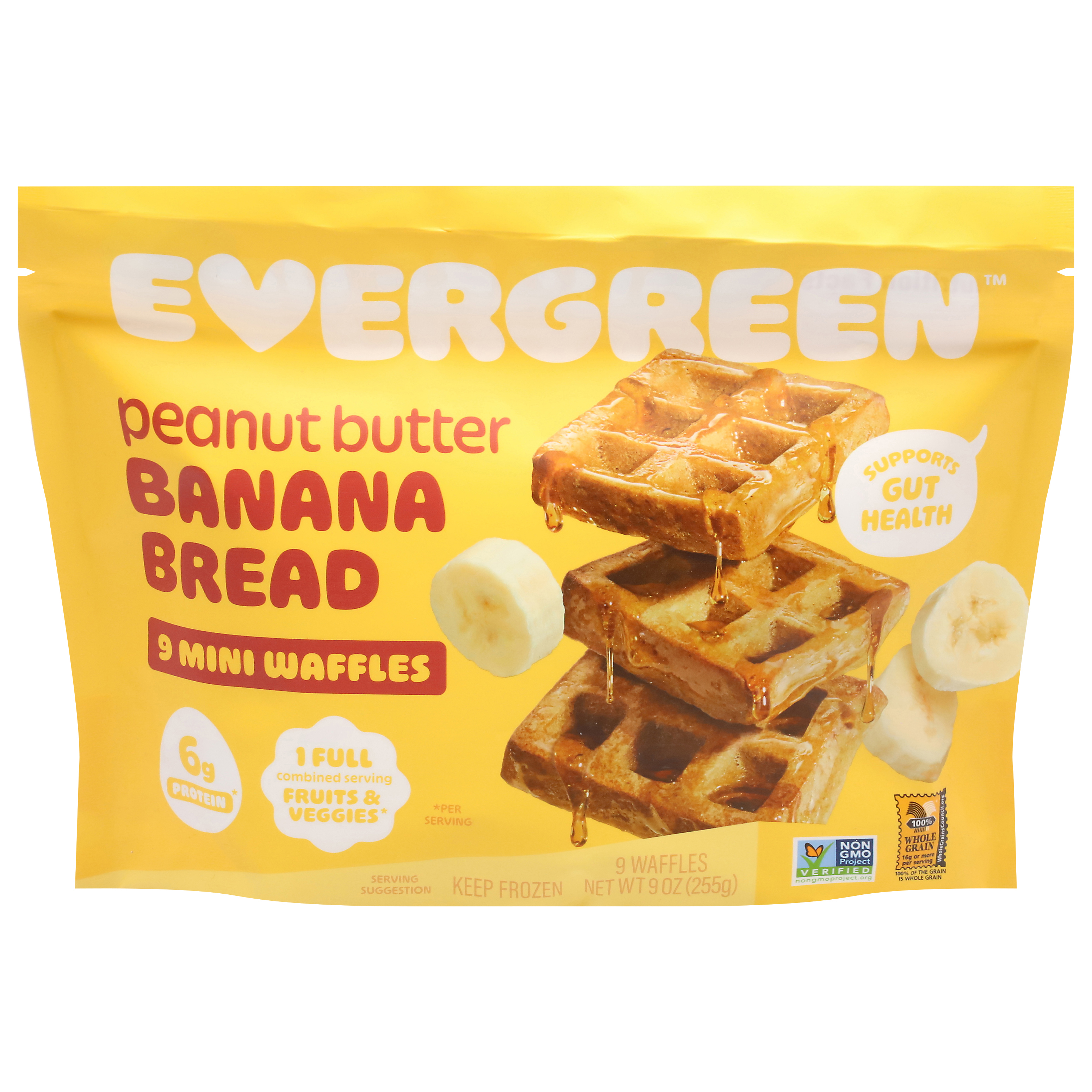 Evergreen Peanut Butter Banana Bread Waffles Mini