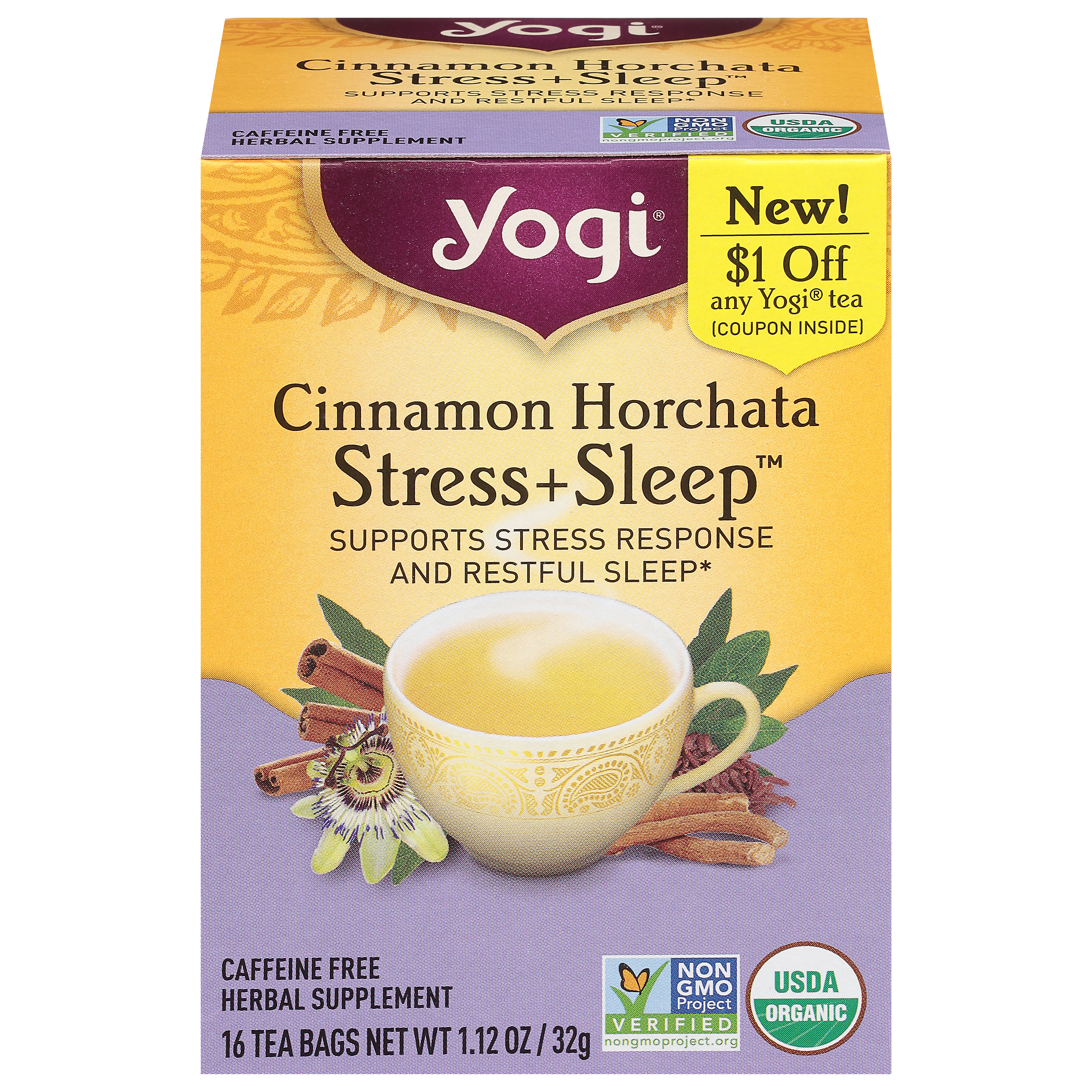 Yogi Caffeine Free Cinnamon Horchata Stress + Sleep 16 Tea Bags