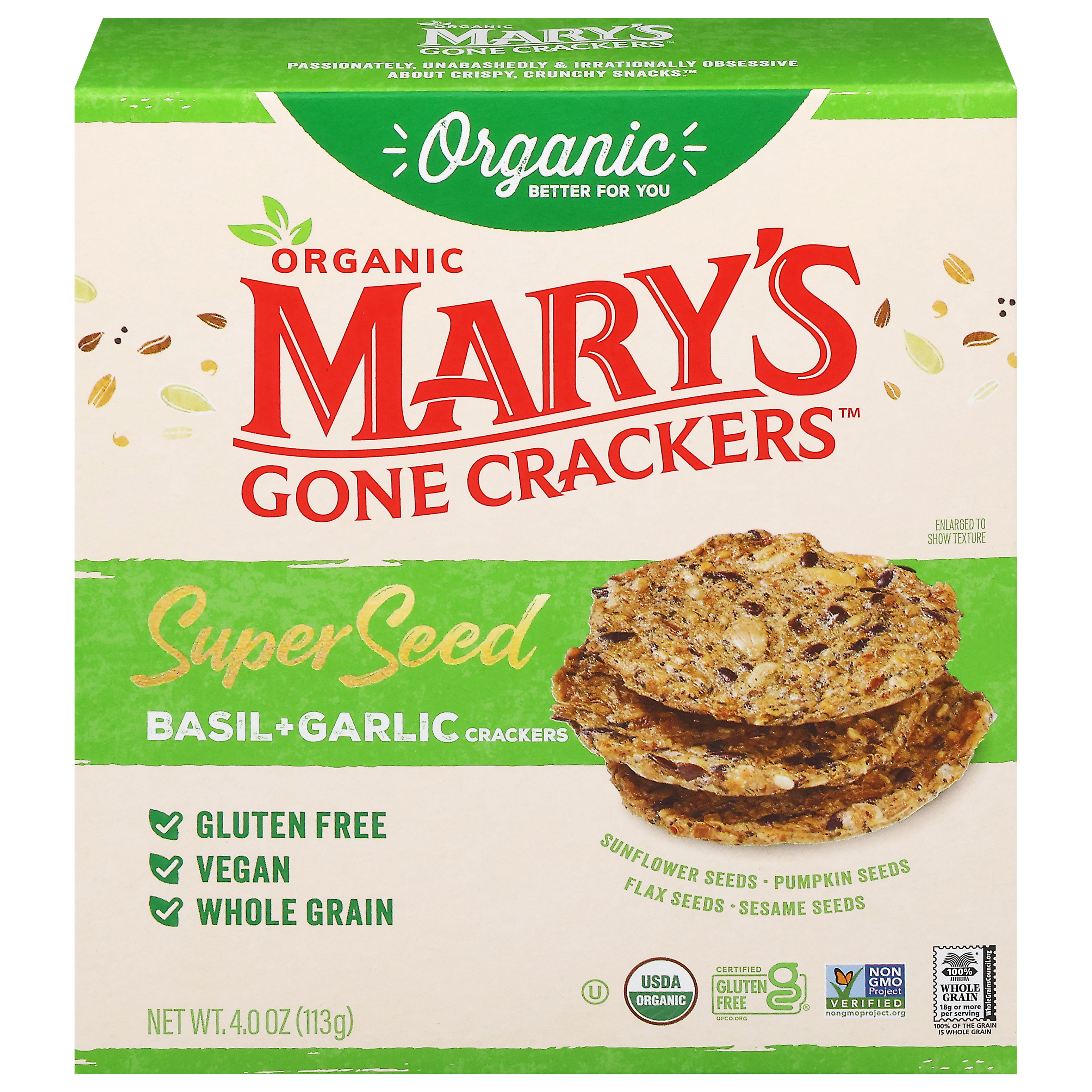 Mary's Gone Crackers Organic Super Seed Basil+Garlic Crackers
