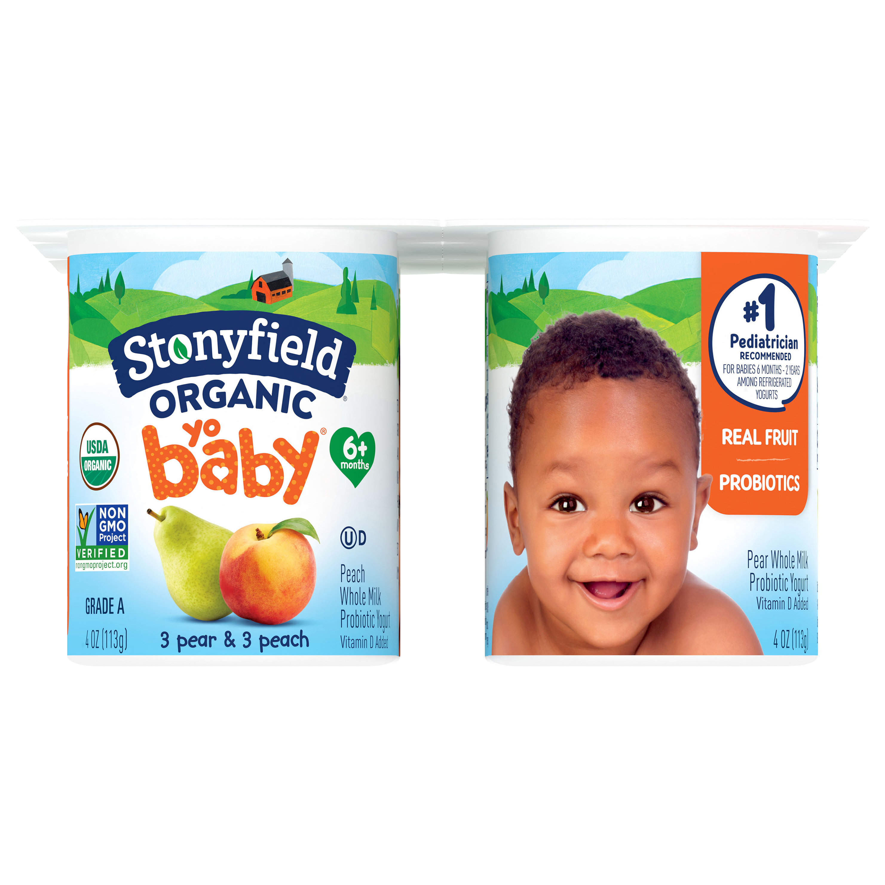 Stonyfield Organic Yo Baby 6+ Months Whole Milk Pear & Peach Yogurt with Probiotics 6 - 4 oz Cups