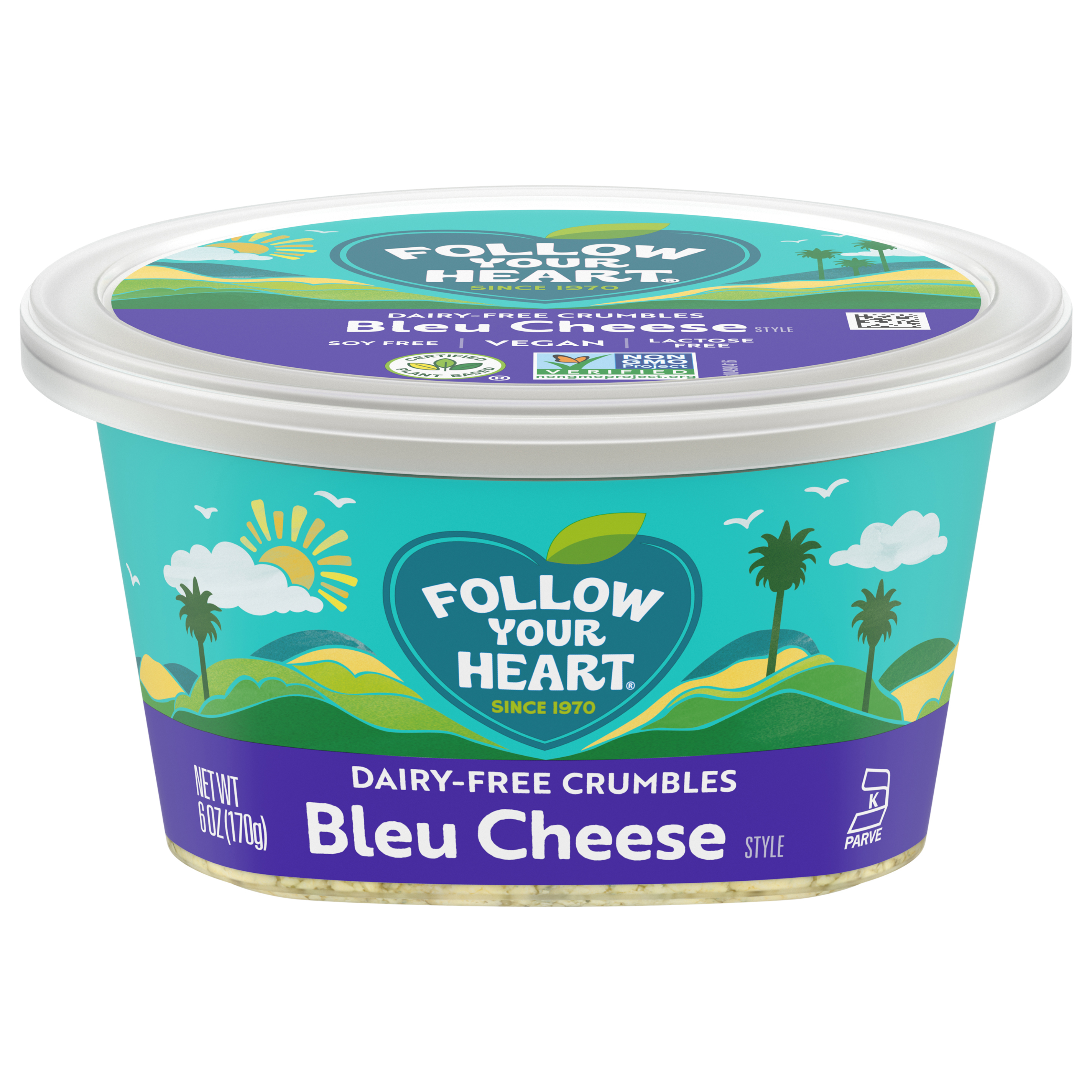 Follow Your Heart Dairy Free Cheese, Bleu Cheese Crumbles, Vegan, Gluten Free, 6 OZ Tub