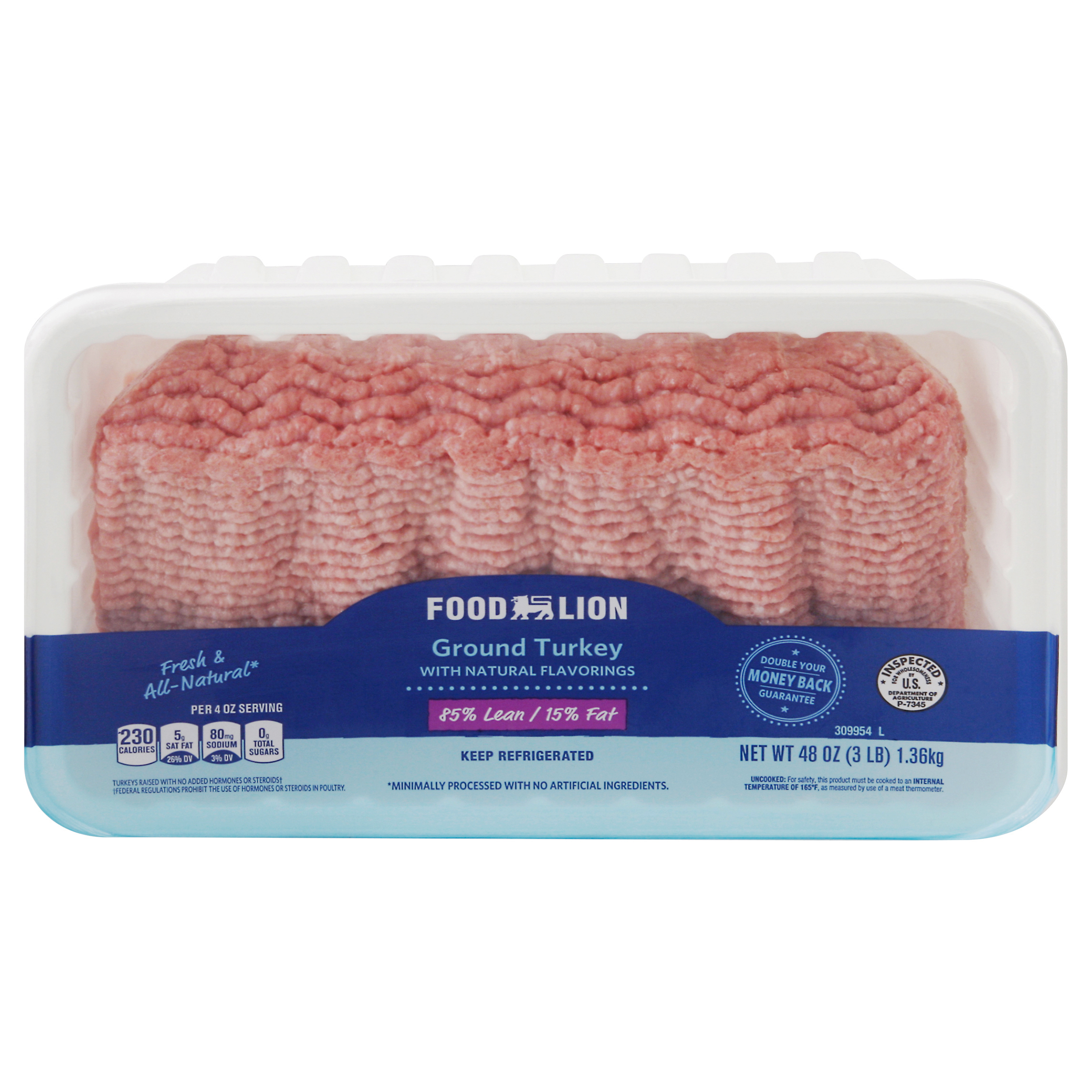 Food Lion All Natural Fresh Ground Turkey 48 oz Tray