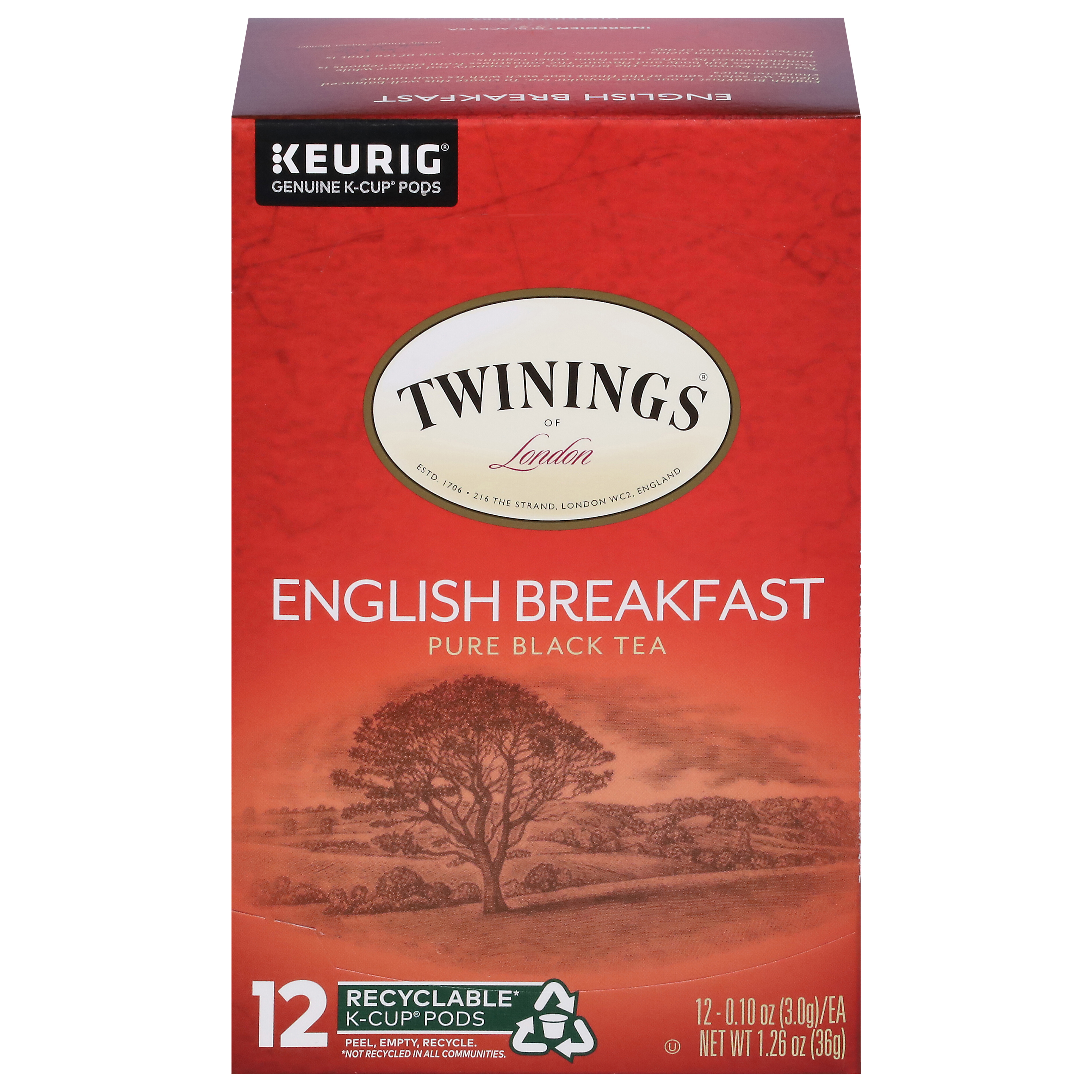 Twinings of London English Breakfast Tea Flavourful Caffeinated for Energy Pure Black Tea K-Cup Pods,