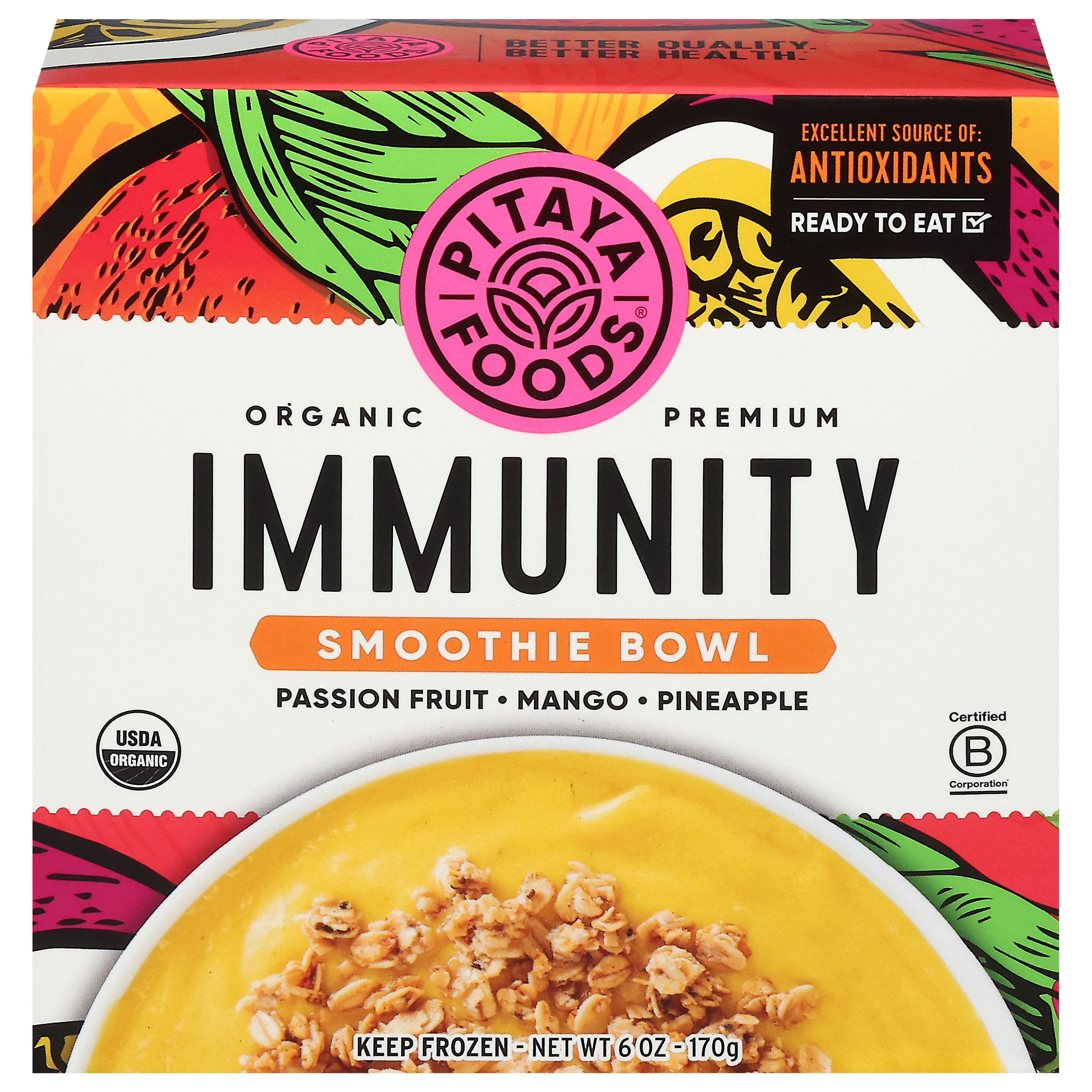 Pitaya Foods Organic Premium Immunity Passion Fruit/Mango/Pineapple Smoothie Bowl