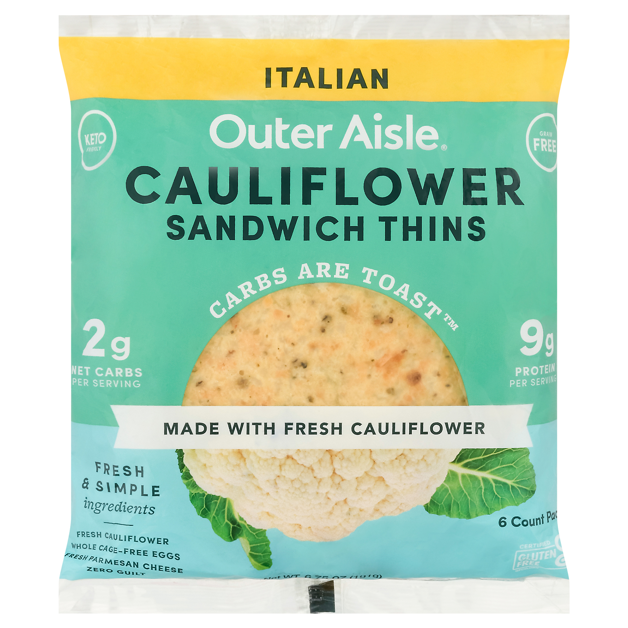 Outer Aisle Cauliflower Italian Sandwich Thins