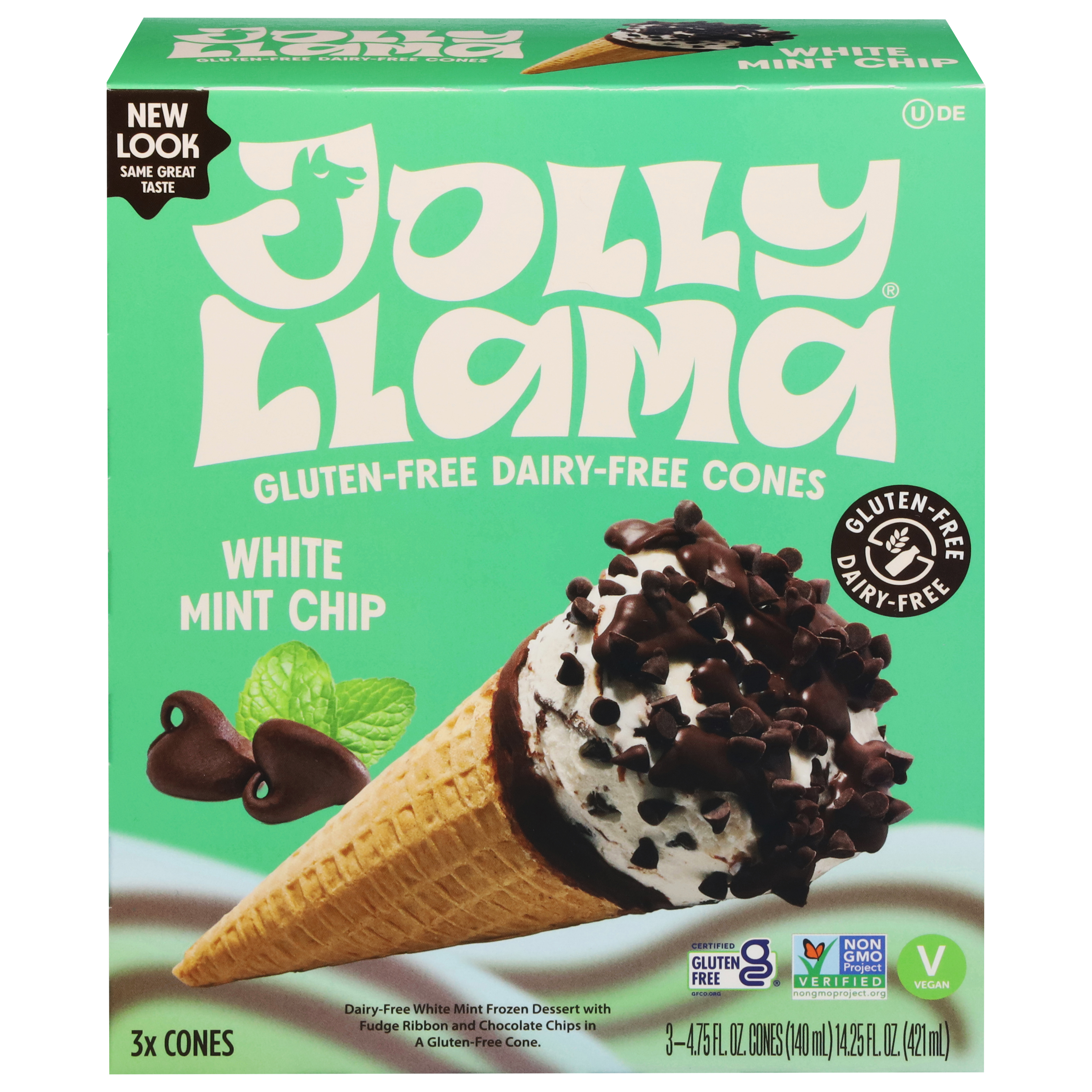 Jolly Llama Gluten Free & Dairy-Free White Mint Chip Cones