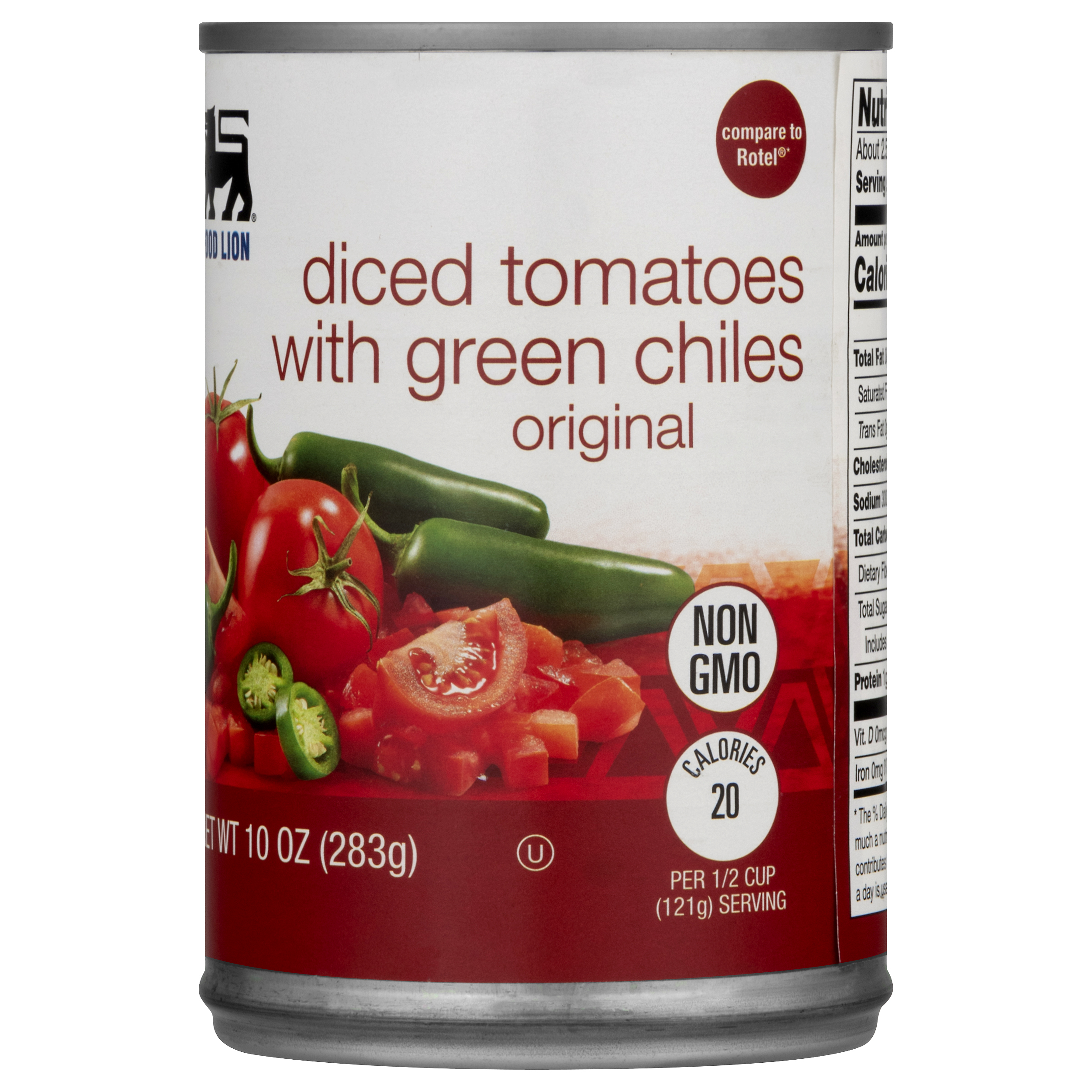 Food Lion Tomatoes, Diced, with Green Chiles, Non GMO, Original, Can