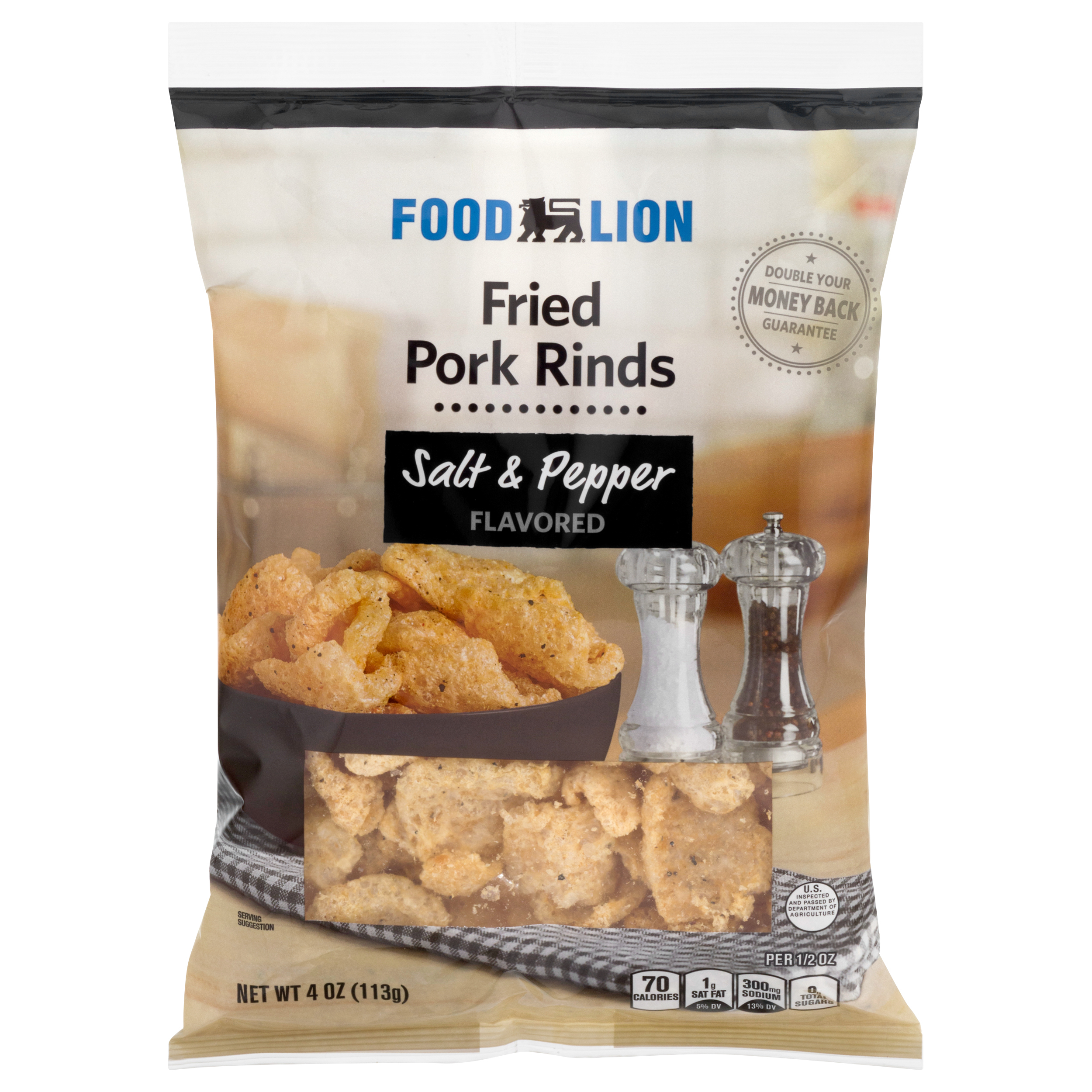 Food Lion Fried Salt & Pepper Flavored Pork Rinds 4 oz BAG