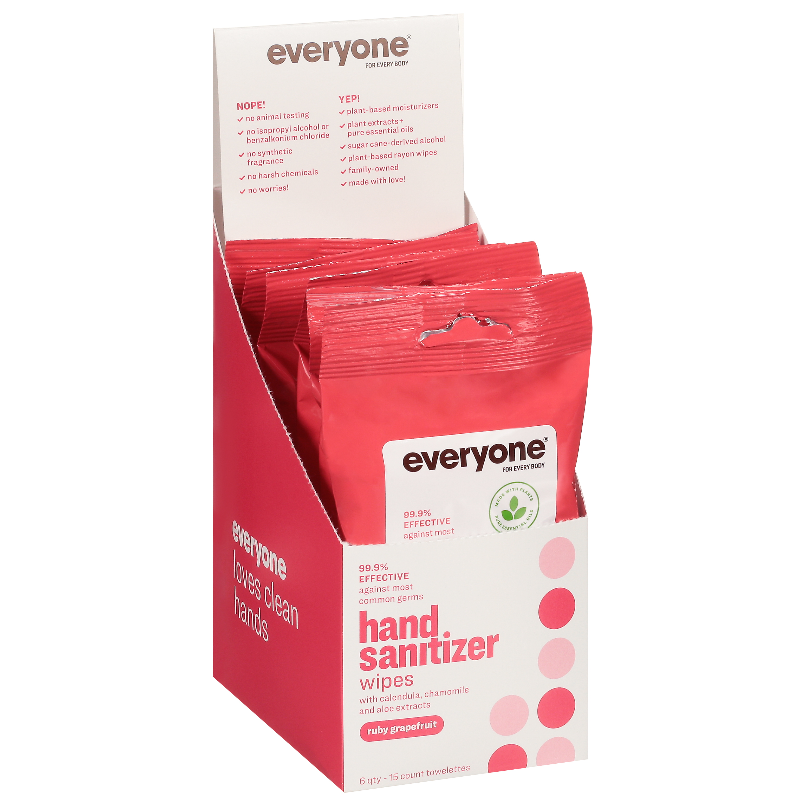 Everyone Ruby Grapefruit Hand Sanitizer Wipes 6-15 ct Packs