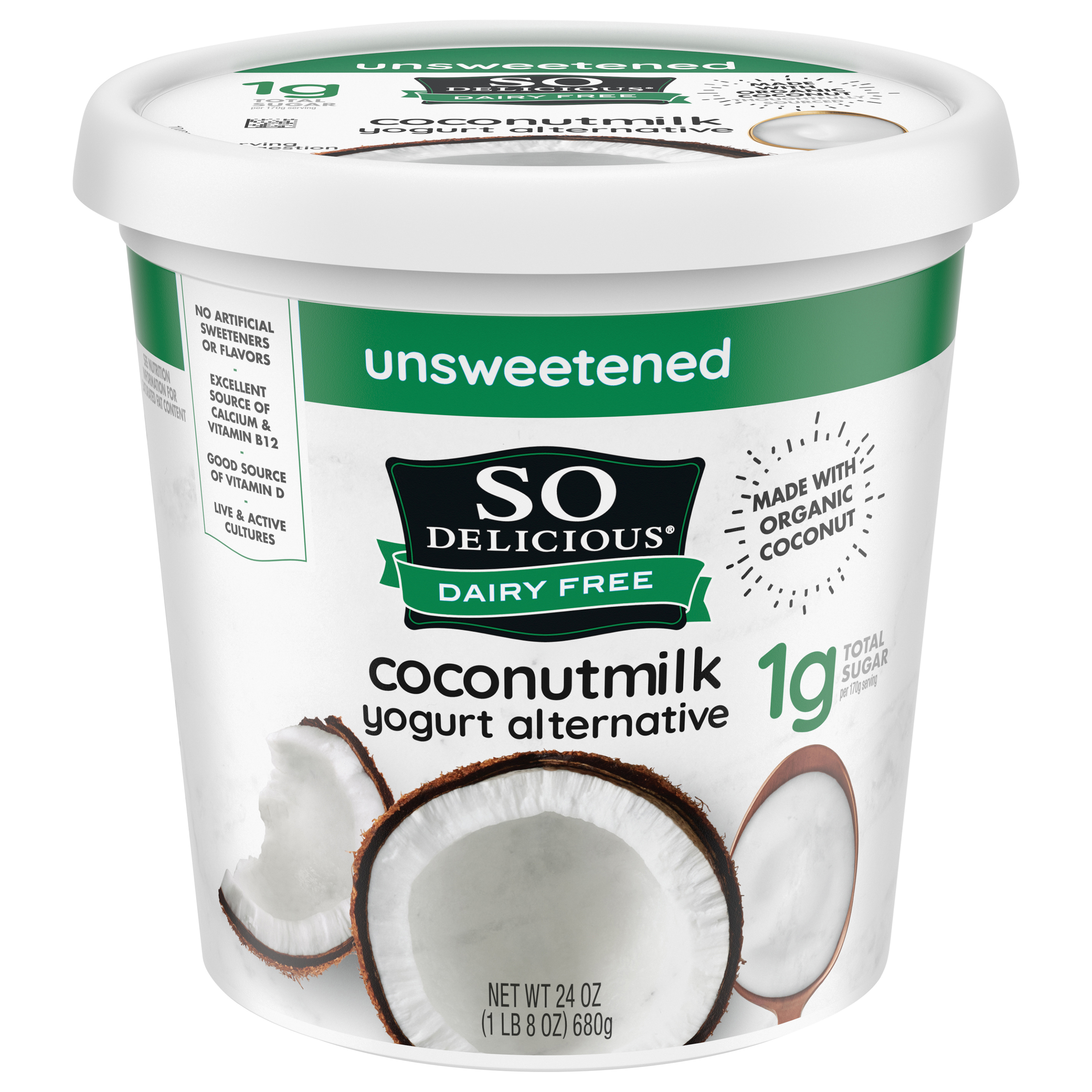 So Delicious Dairy Free Coconut Milk Yogurt Alternative, Unsweetened, Plain, Vegan, Gluten Free, 24 oz Container
