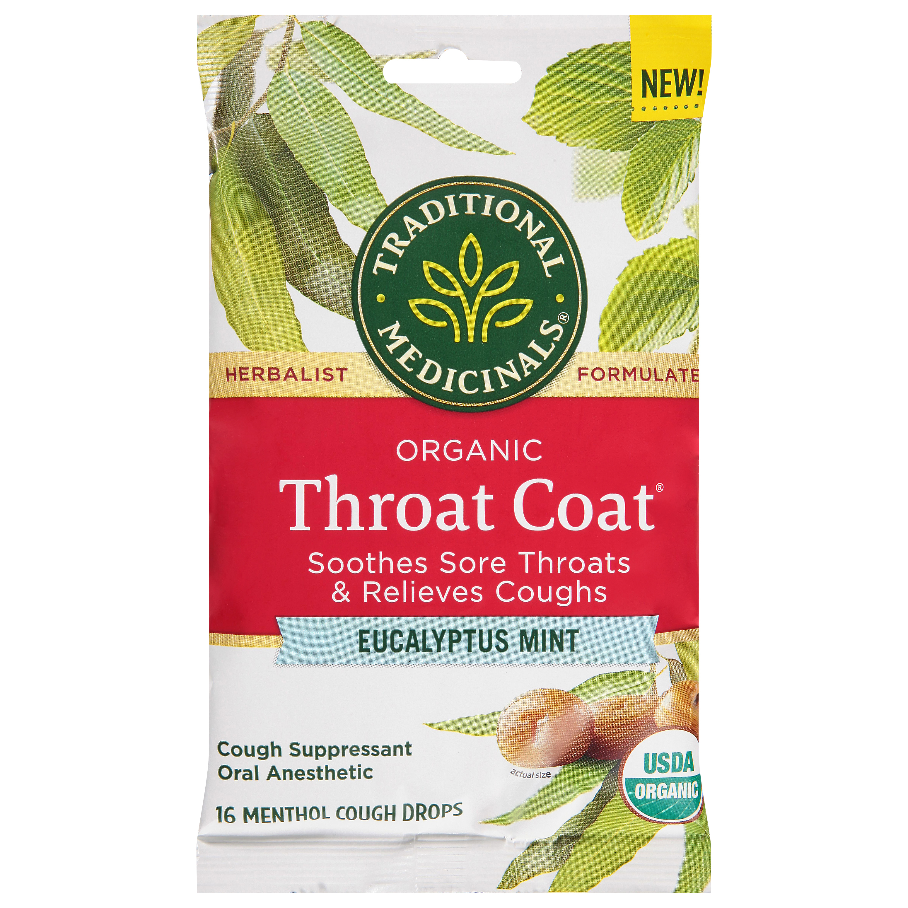 Traditional Medicinals Organic Throat Coat Eucalyptus Mint Cough Drops