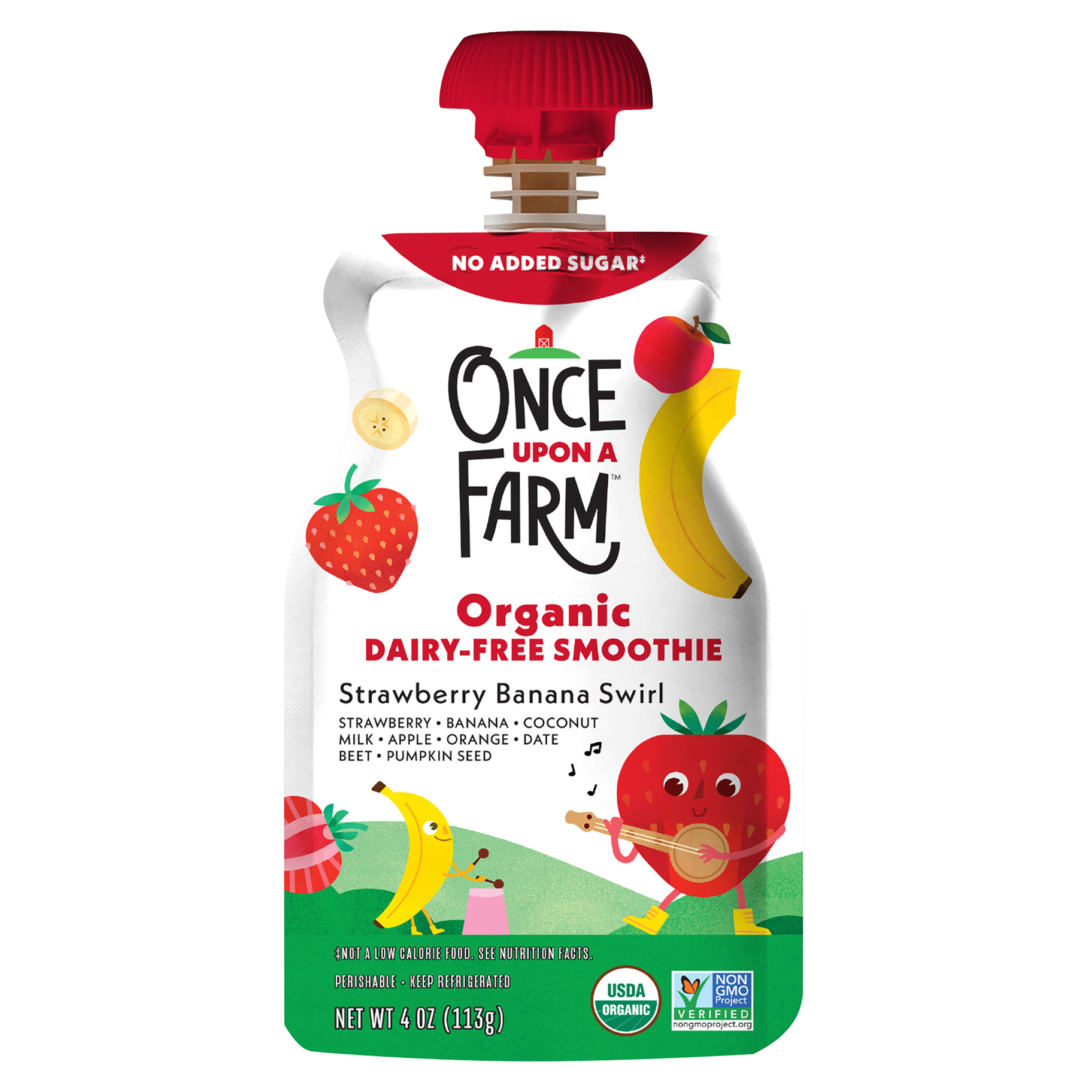 Once Upon a Farm Organic Strawberry Banana Dairy-Free Kids Smoothie Pouch,