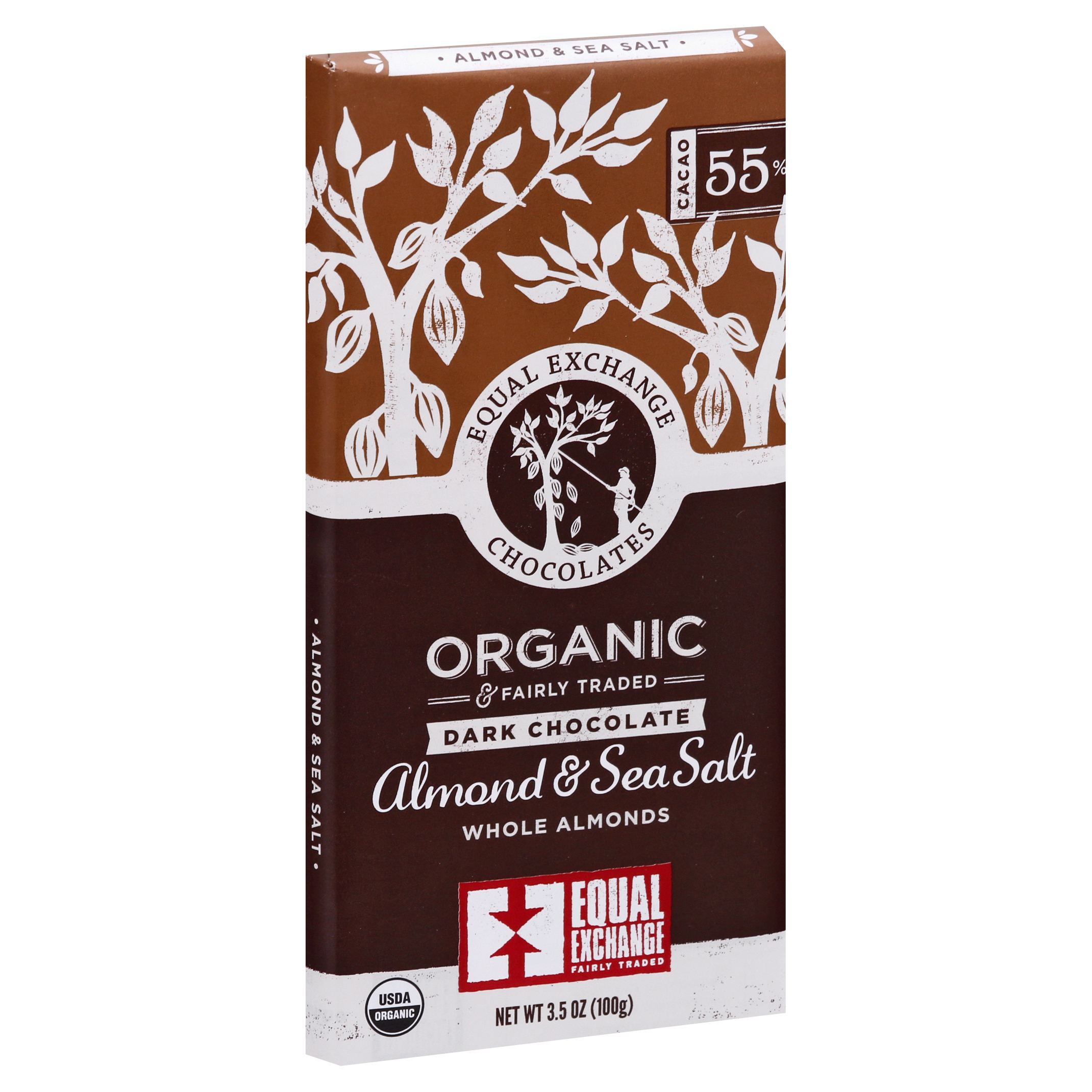 Equal Exchange Dark Chocolate 55% Cacao Almond & Sea Salt Chocolate Bars