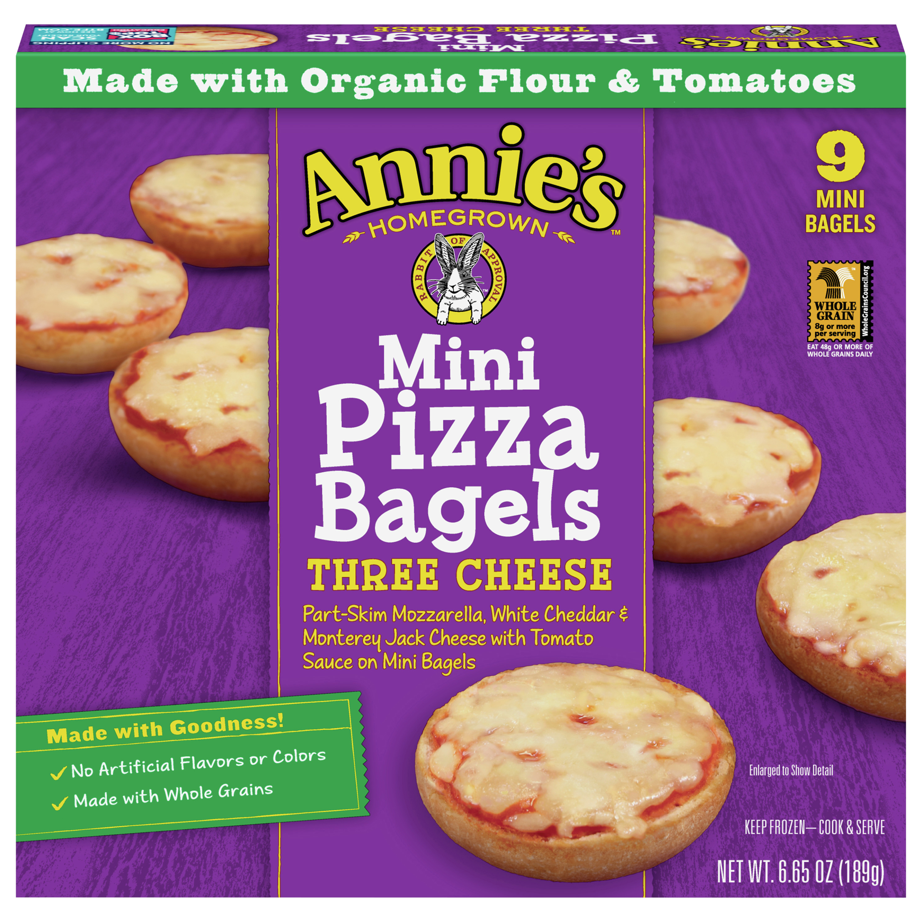 Annie's Three Cheese Mini Frozen Pizza Bagels, 9 Bagels,