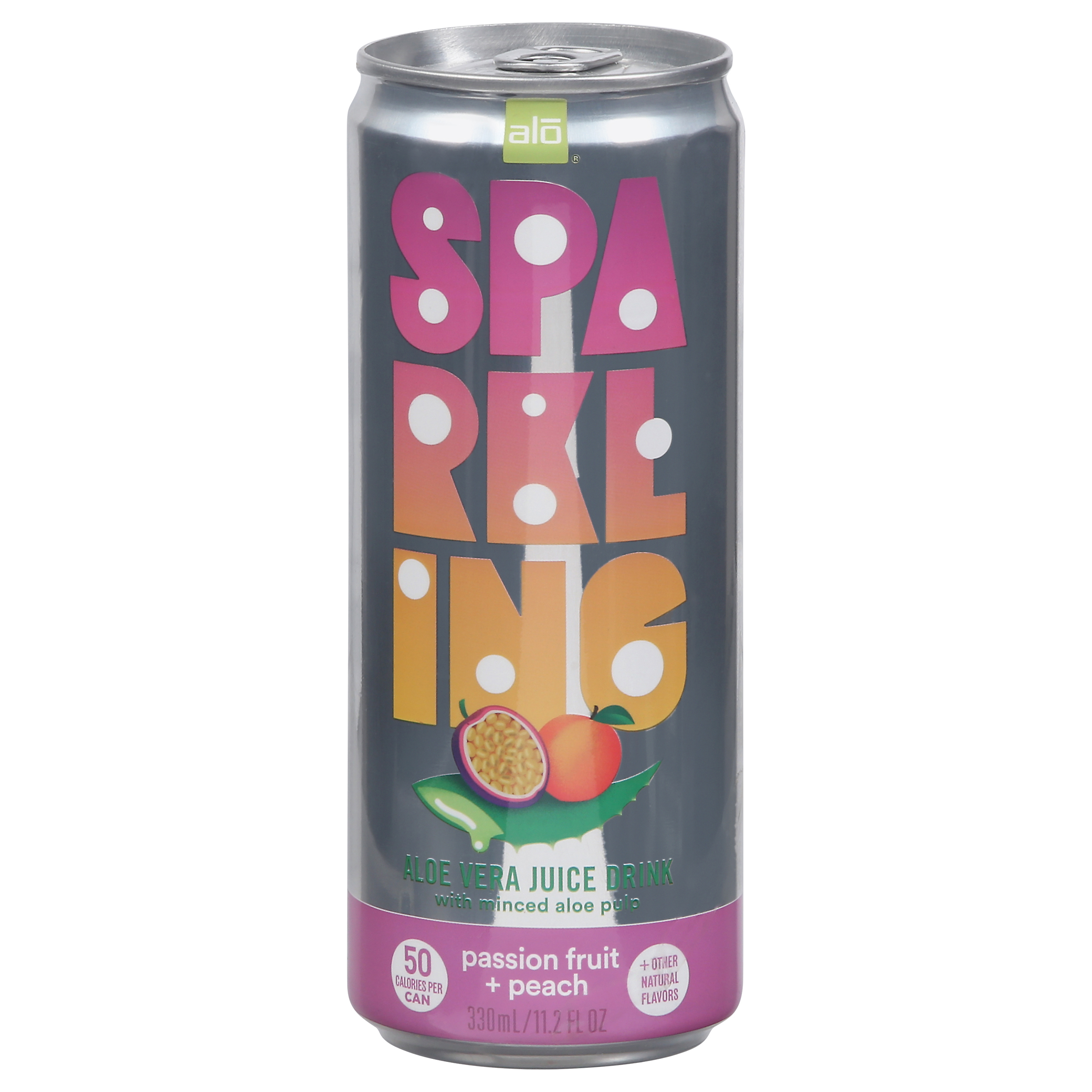 Alo Sparkling Aloe Vera Passion Fruit + Peach Juice Drink