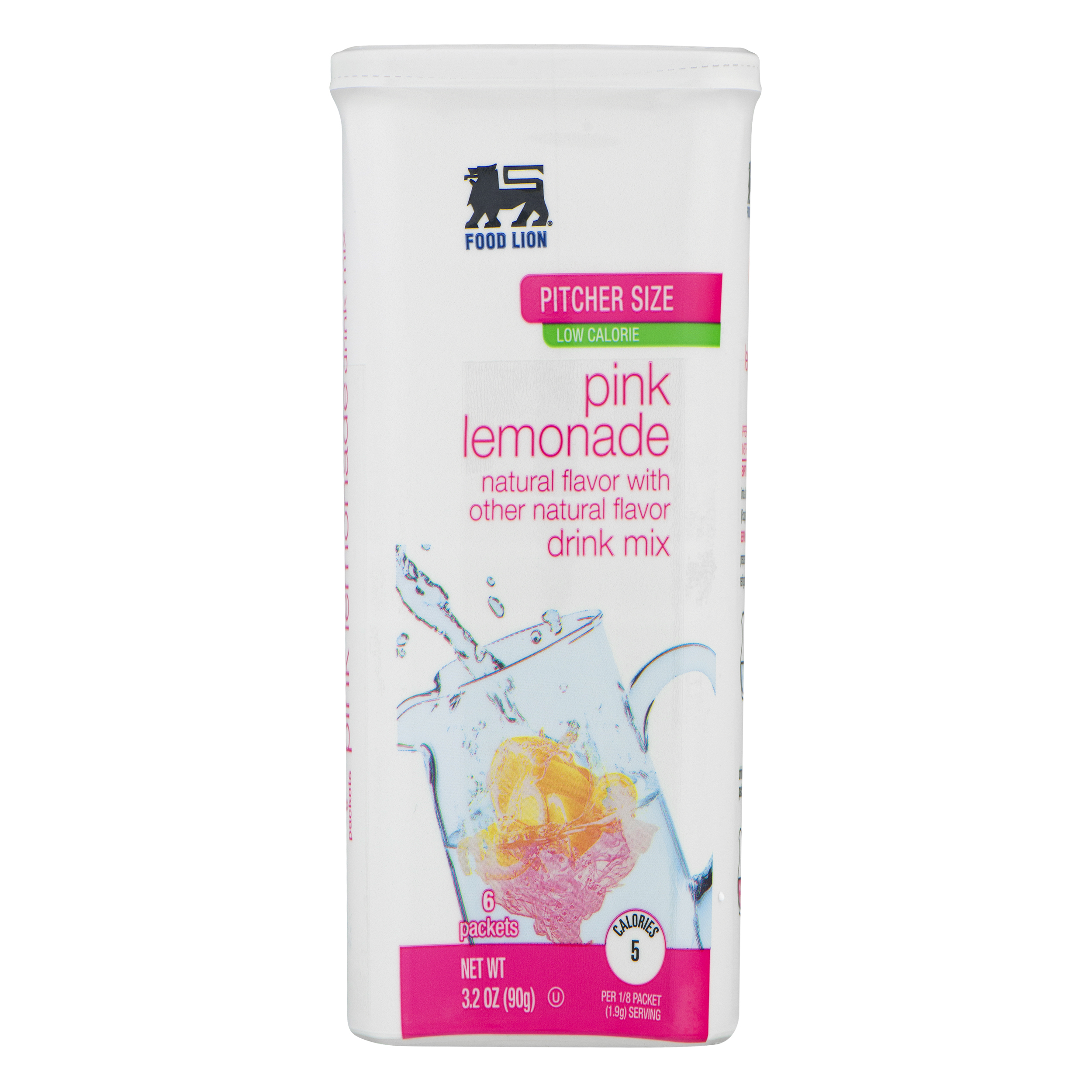 Food Lion Drink Mix, Pink Lemonade, Pitcher Size, Low Calorie, Tub