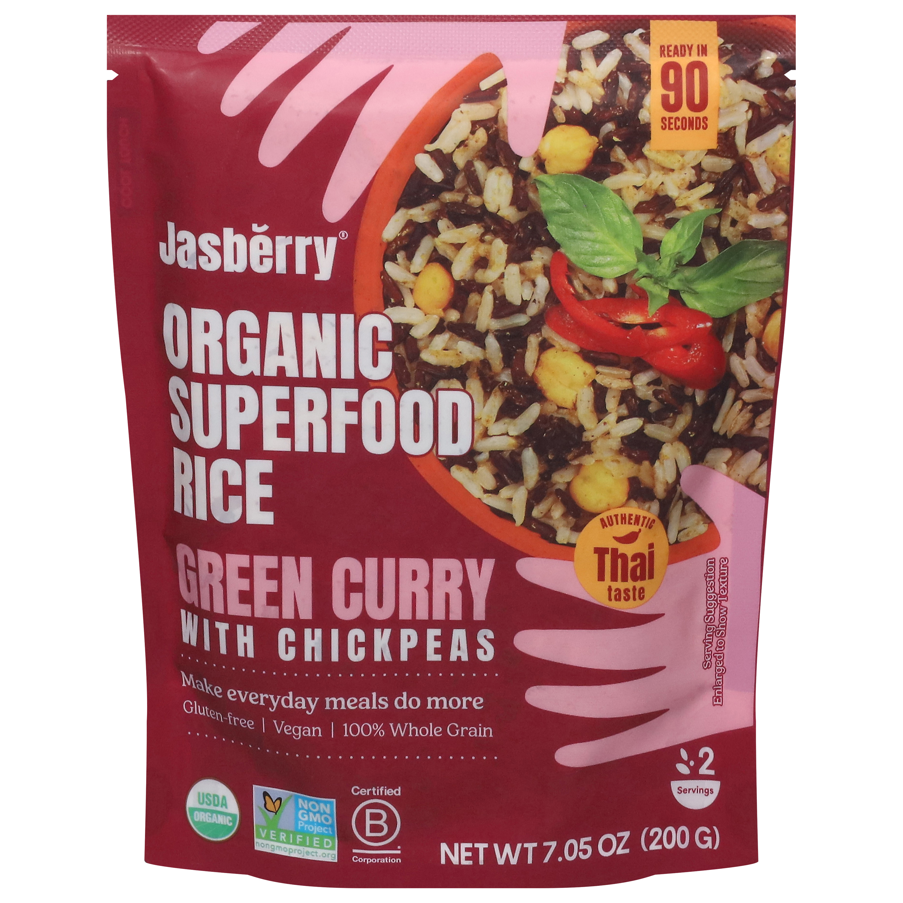 Jasberry Superfood Organic Green Curry with Chickpeas Rice