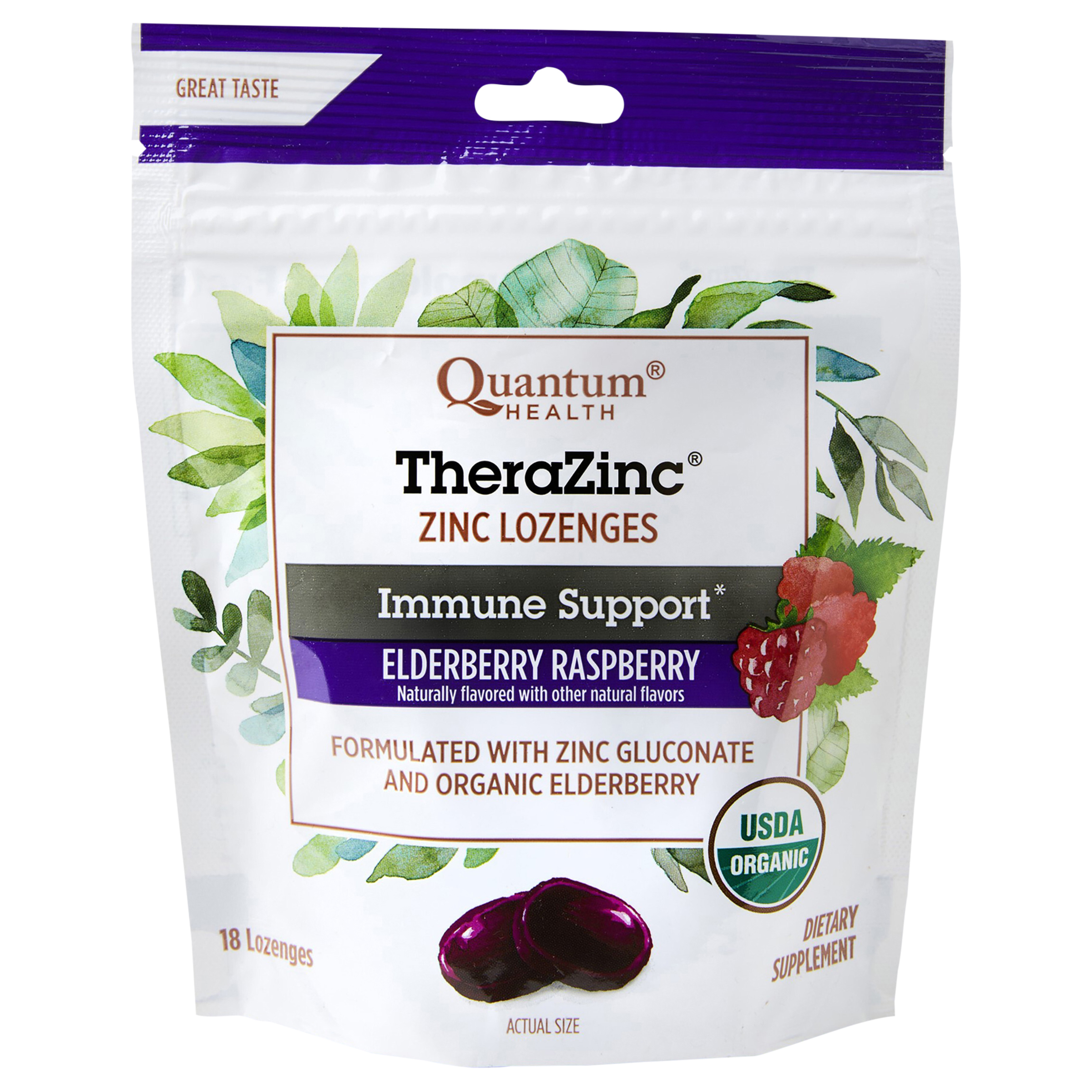 Quantum Health TheraZinc Elderberry Raspberry Flavor Lozenges 18 Lozenges