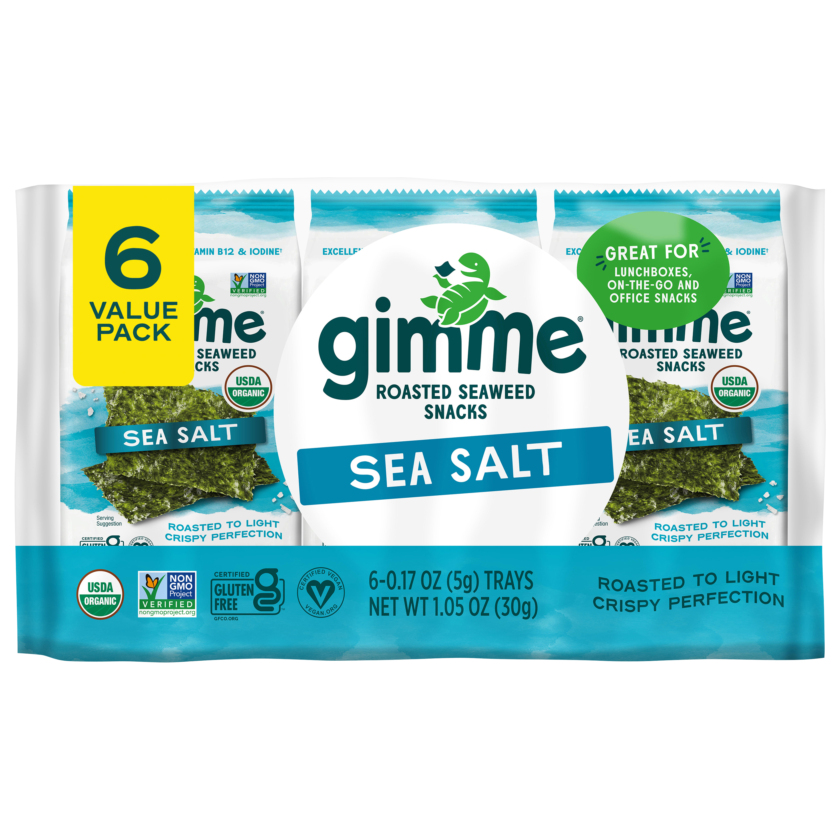Gimme Roasted Sea Salt Seaweed Snack Value Pack 6 - 0.17 oz Trays
