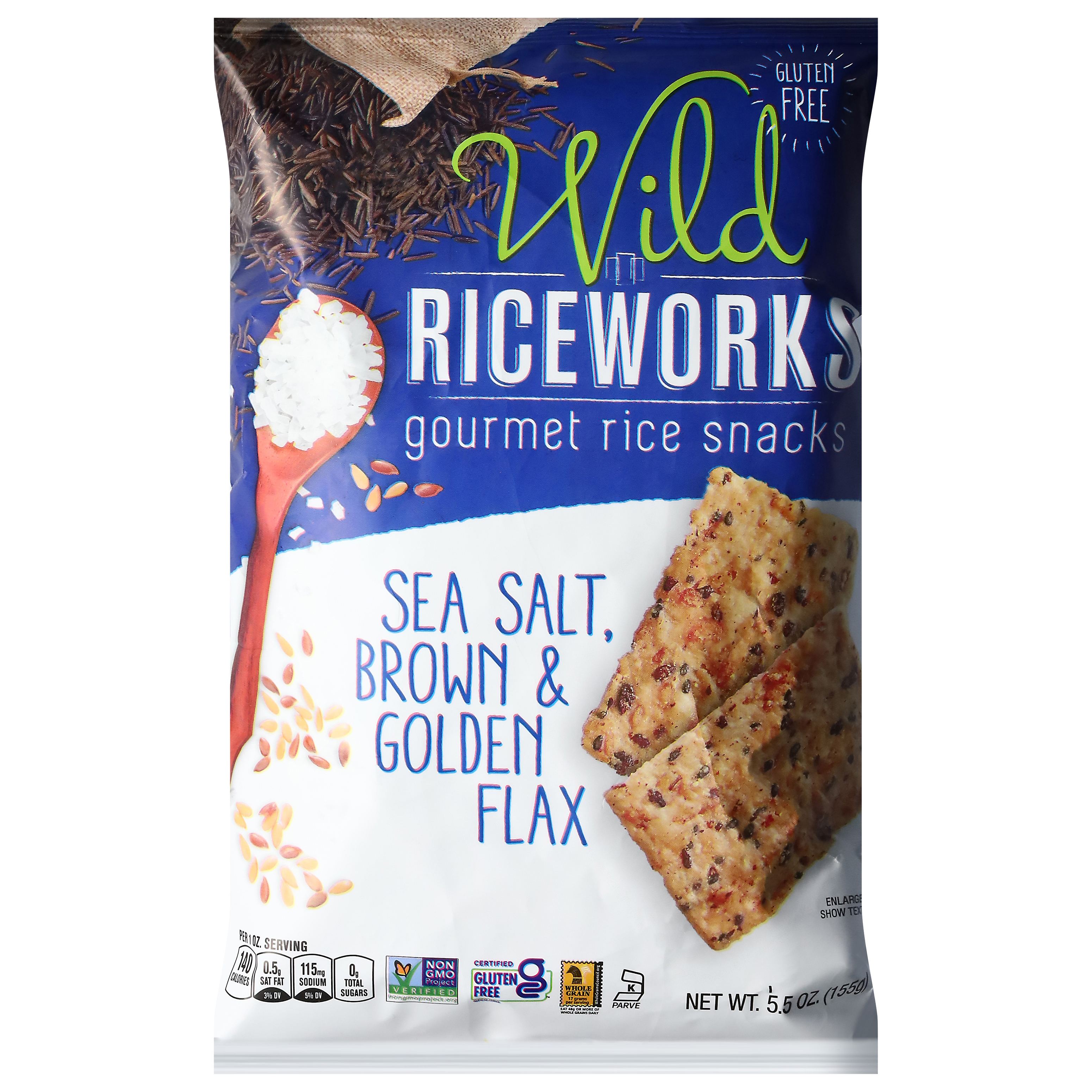 Riceworks Gourmet Sea Salt, Brown & Golden Flax Rice Snacks
