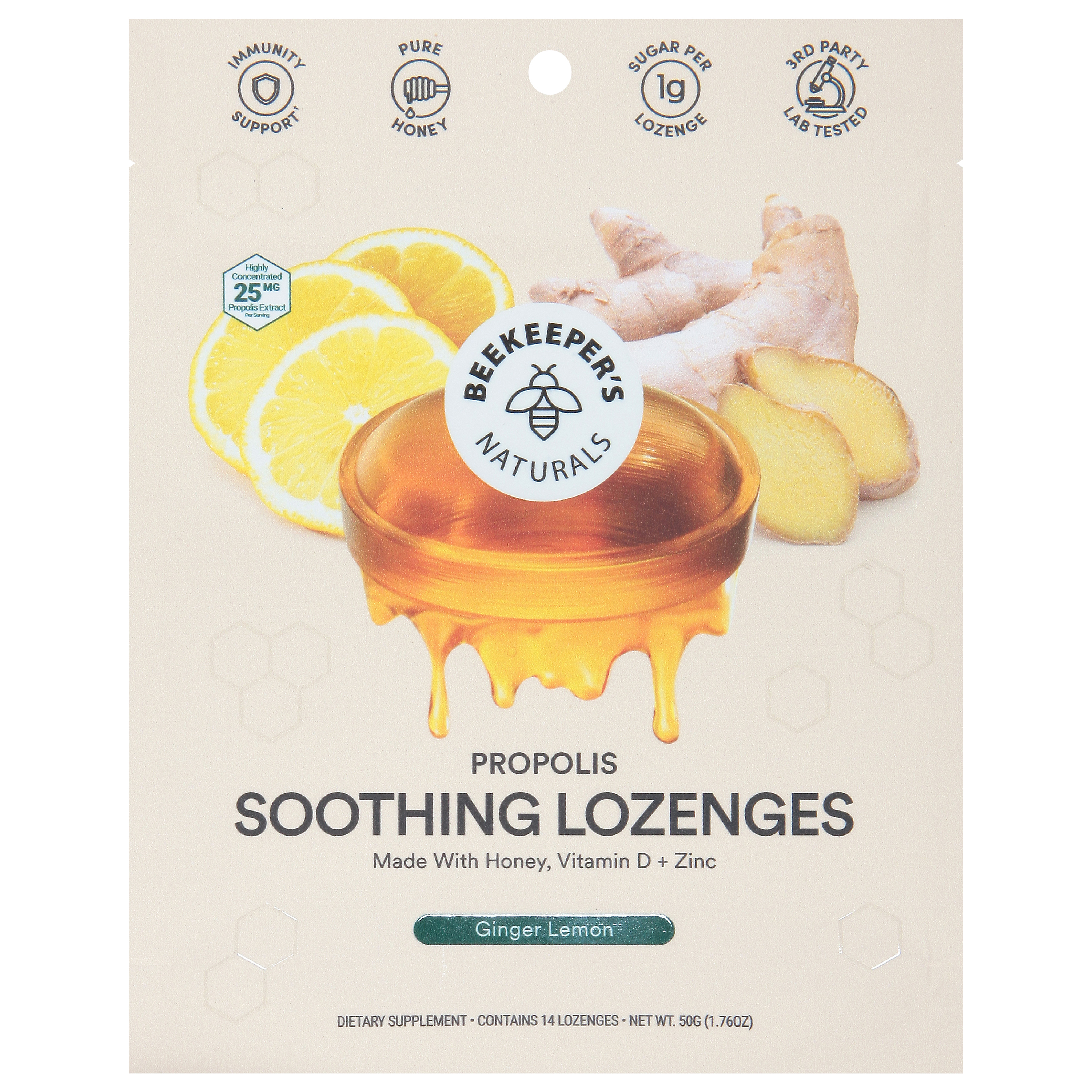 Beekeeper's Naturals Ginger Lemon Soothing Lozenges