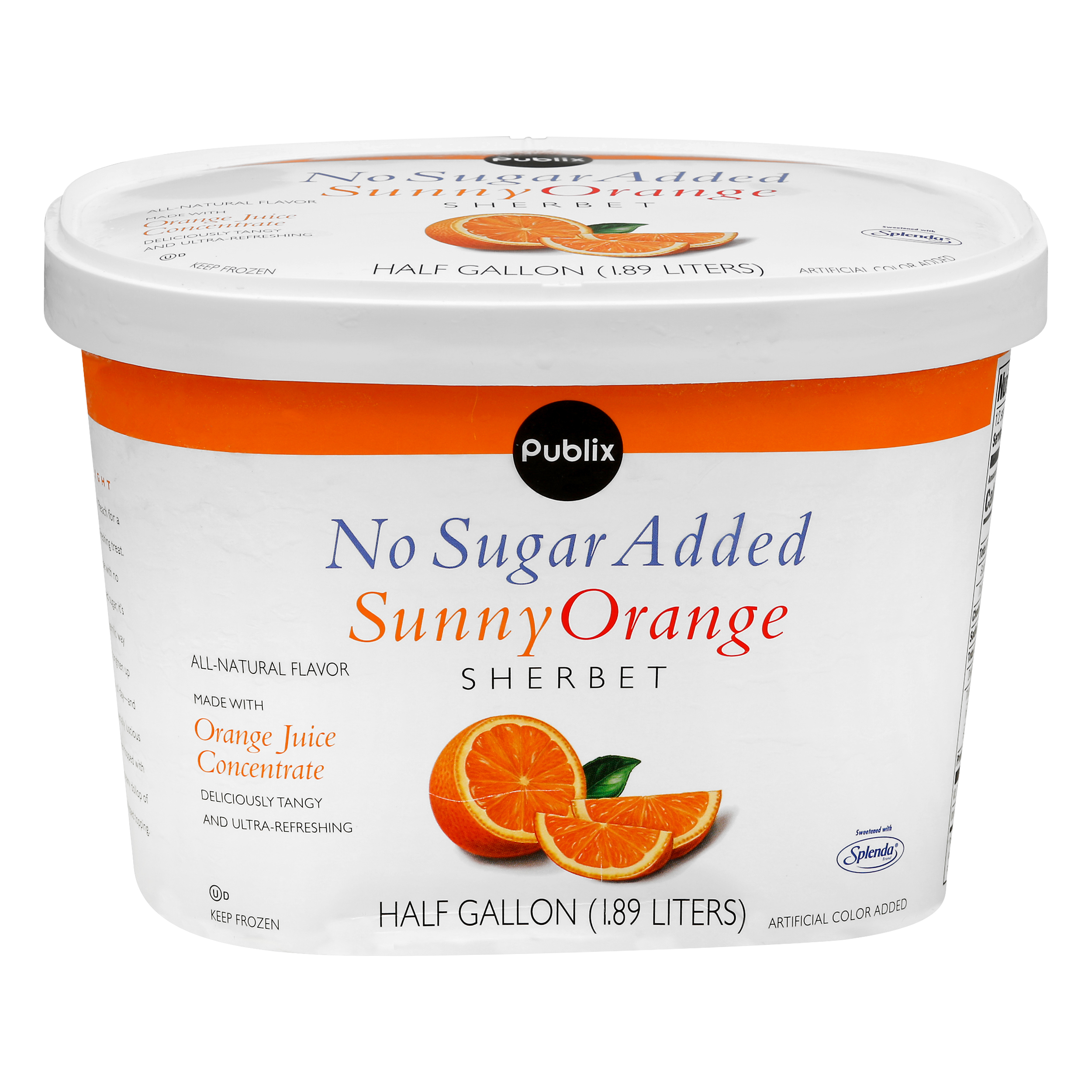 Publix No Sugar Added Sunny Orange Sherbet 0.5 gl CUP\TUB