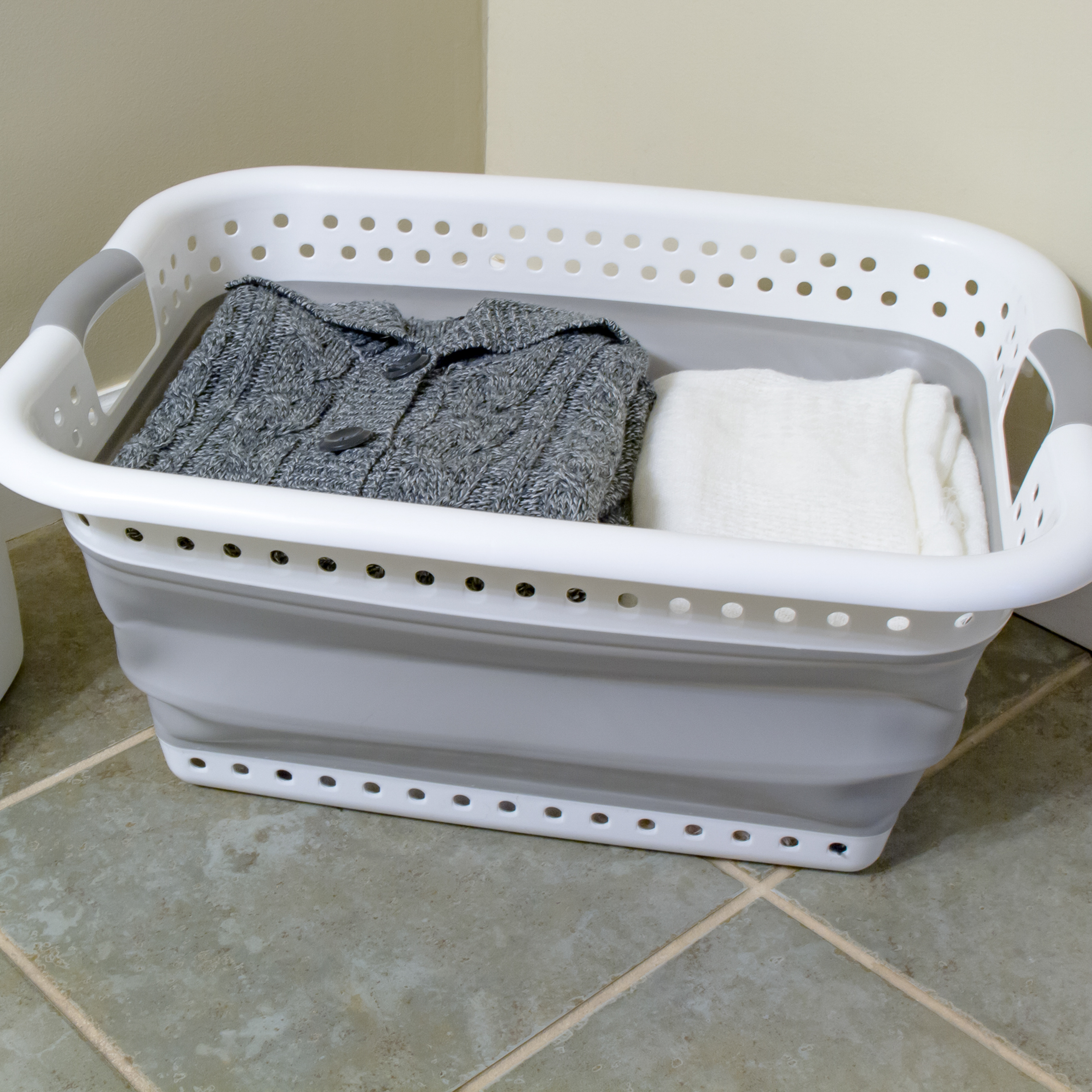 Collapsible Utility Basket, Large, White/Gray