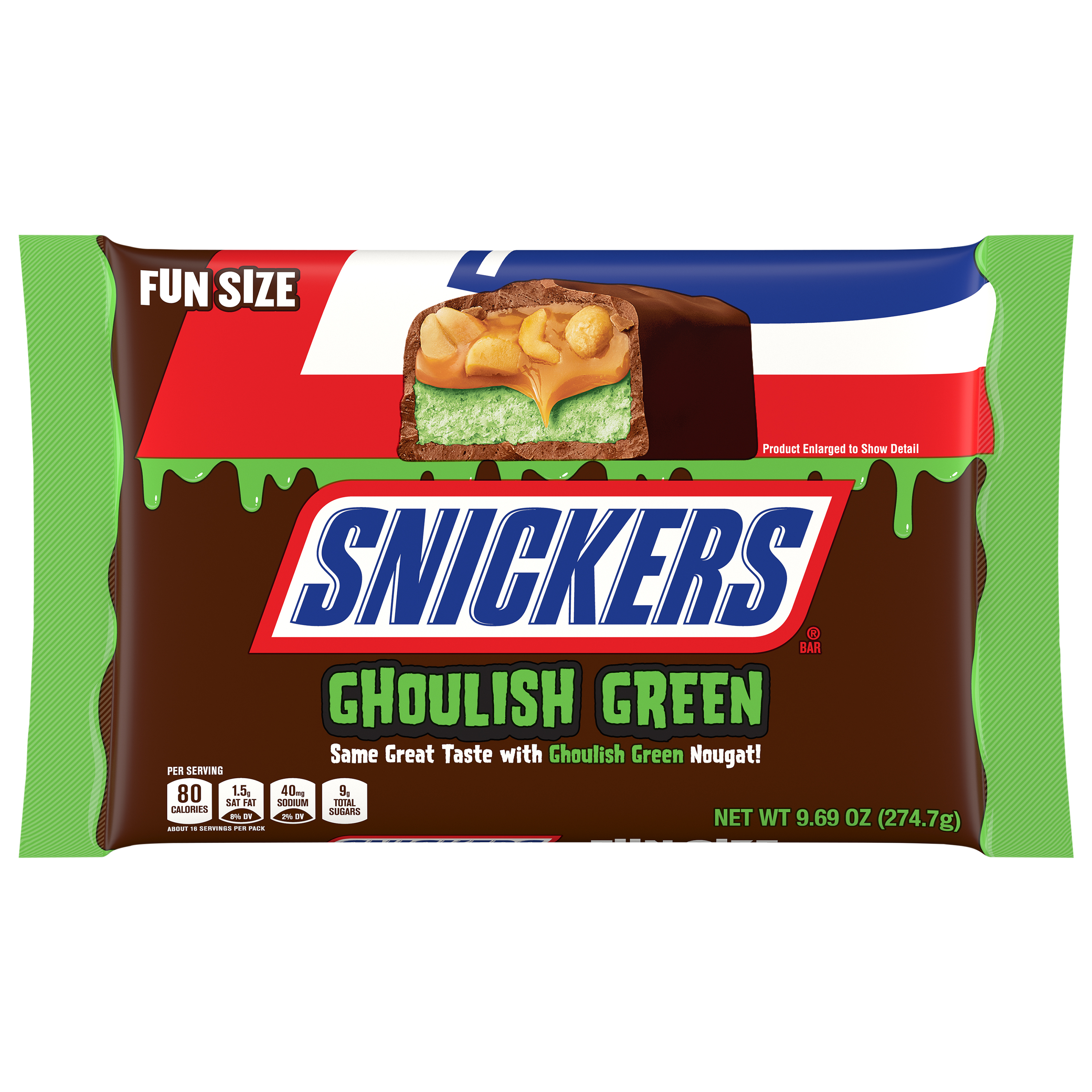 Snickers Bar, Ghoulish Green, Fun Size, 9.69 Ounce