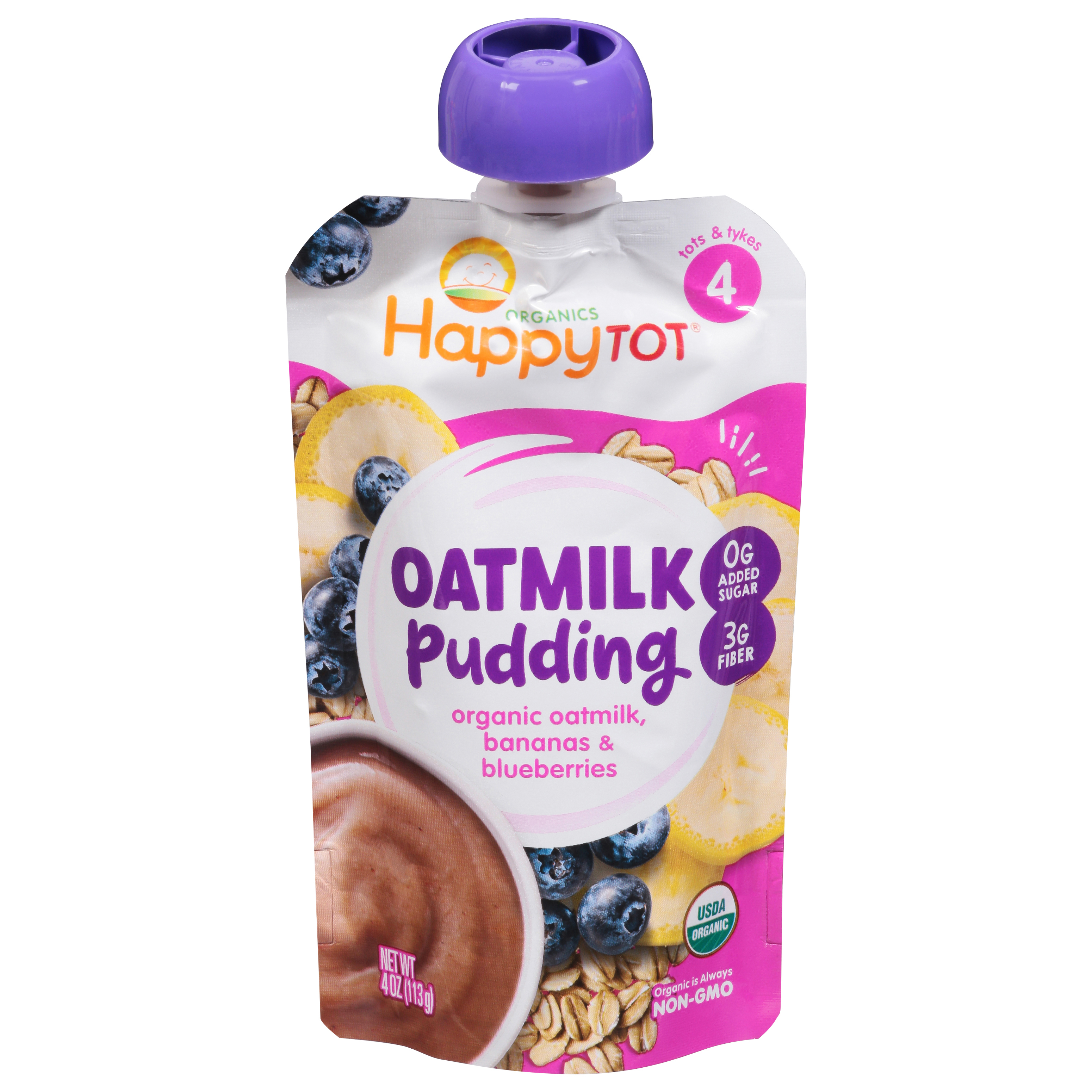 HappyTot Tots & Tykes 4 Organic Oatmilk, Bananas & Blueberries Oatmilk Pudding