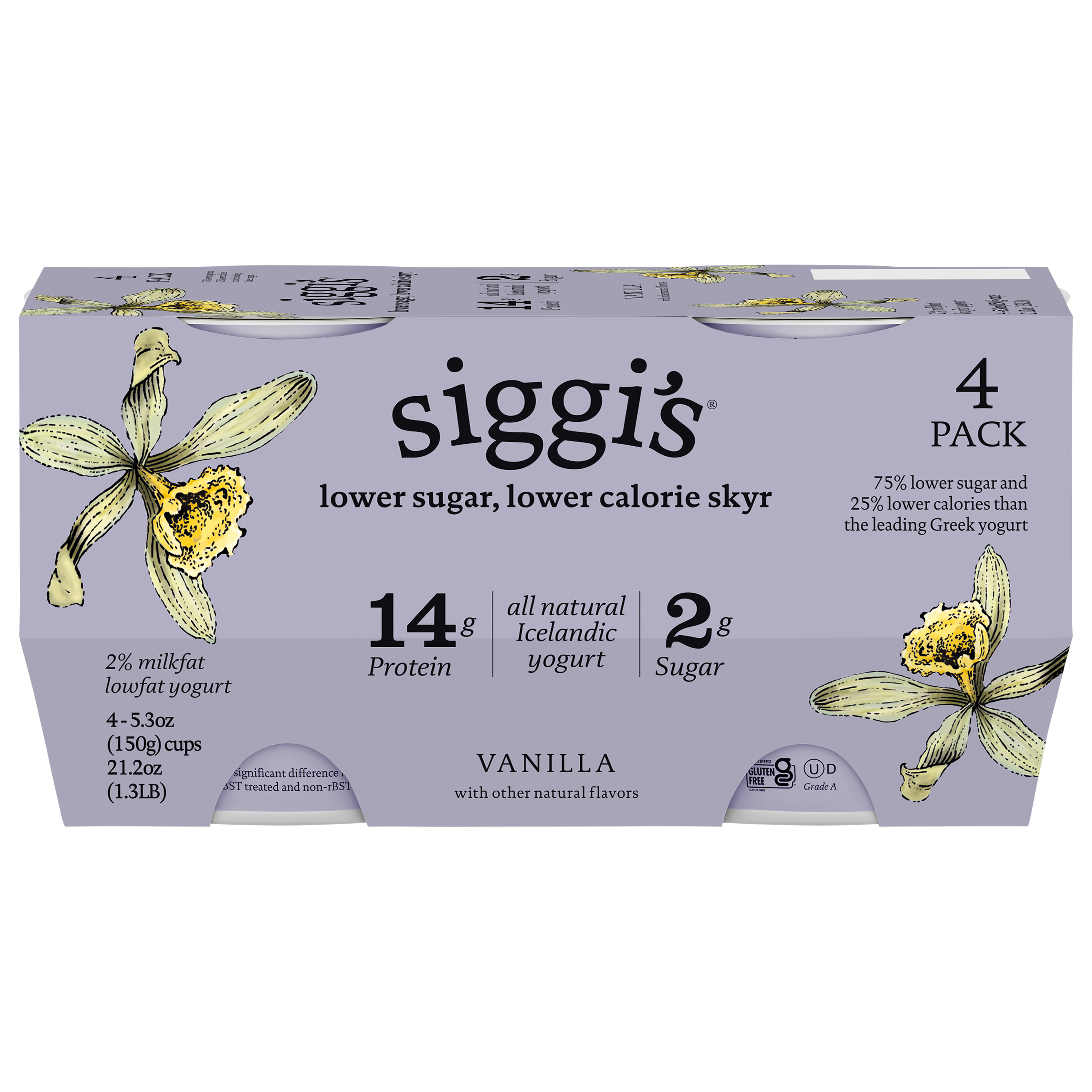 Siggi's 4 Pack Lowfat 2% Milkfat Vanilla Yogurt 4 - 5.3 oz Cups