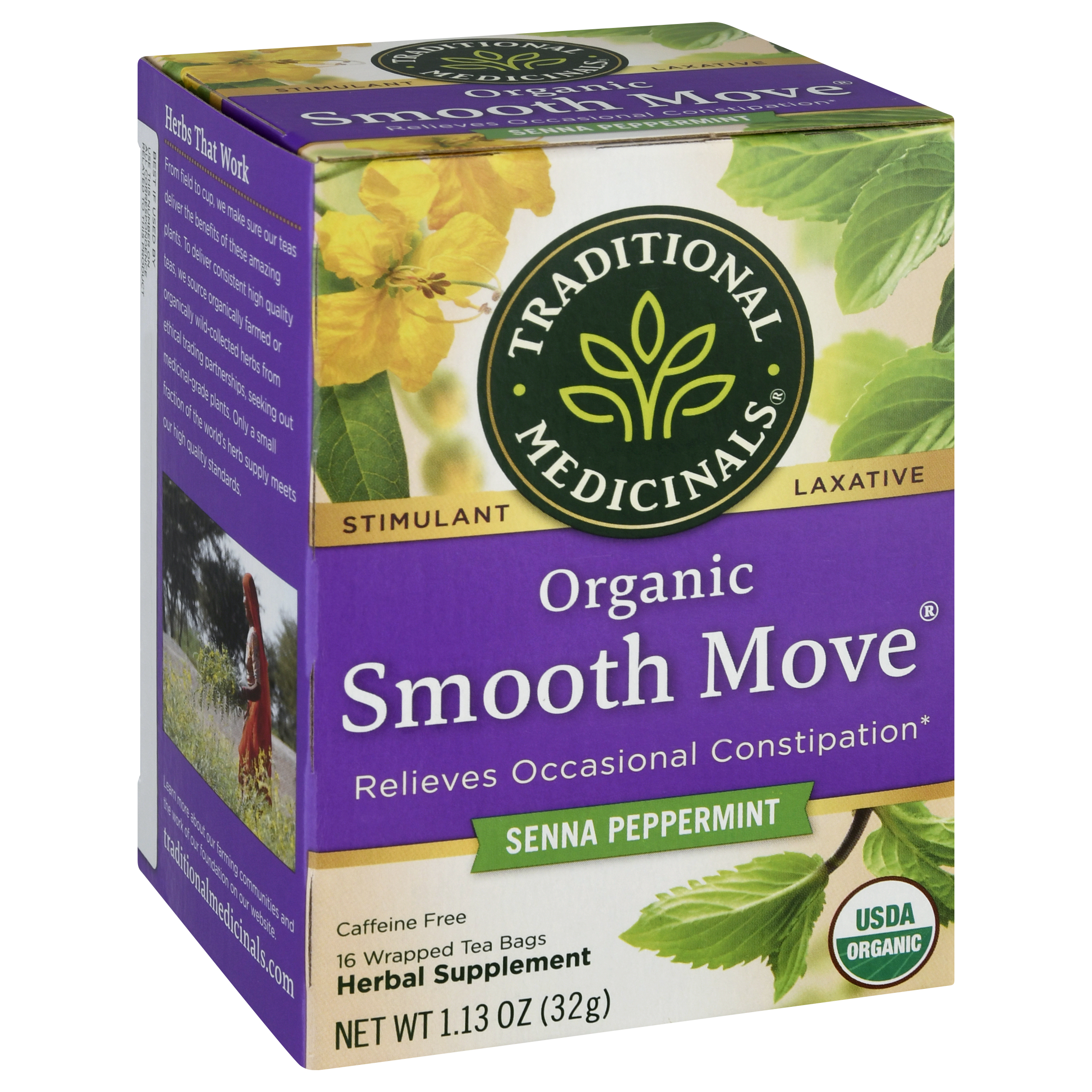 Traditional Medicinals Organic Smooth Move Tea Bags Senna Peppermint Herbal Supplement