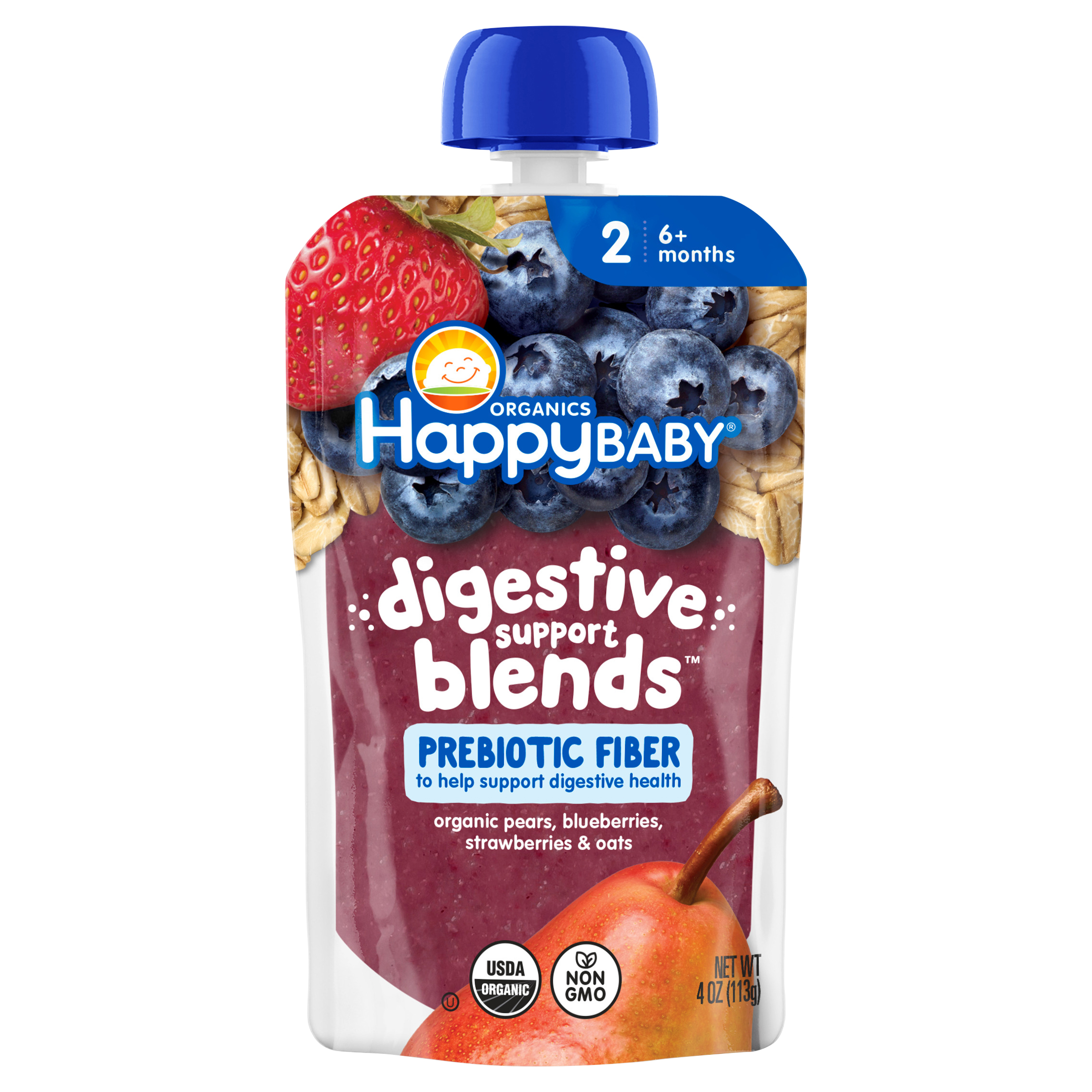 Happy Baby Digestive Support Blends Organic Pears Blueberries Strawberries & Oats Pouch