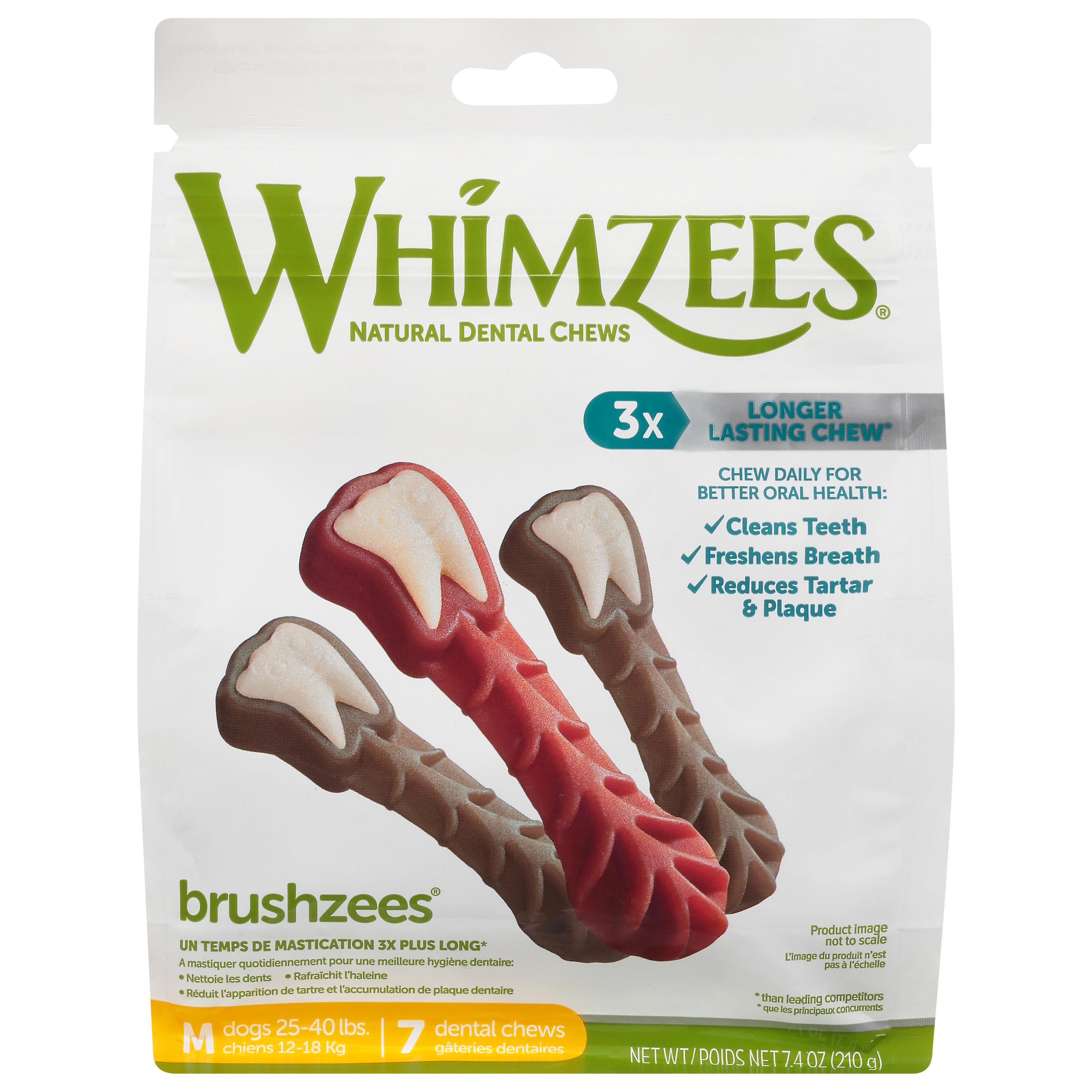 Whimzees Brushzees Natural M Dogs (25-40 lbs) Dental Chews 7 Dental Chews