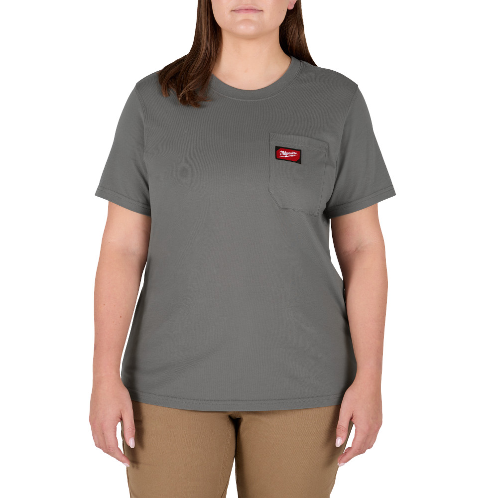 Women's GRIDIRONPocket T-Shirt - Short Sleeve Gray 2X