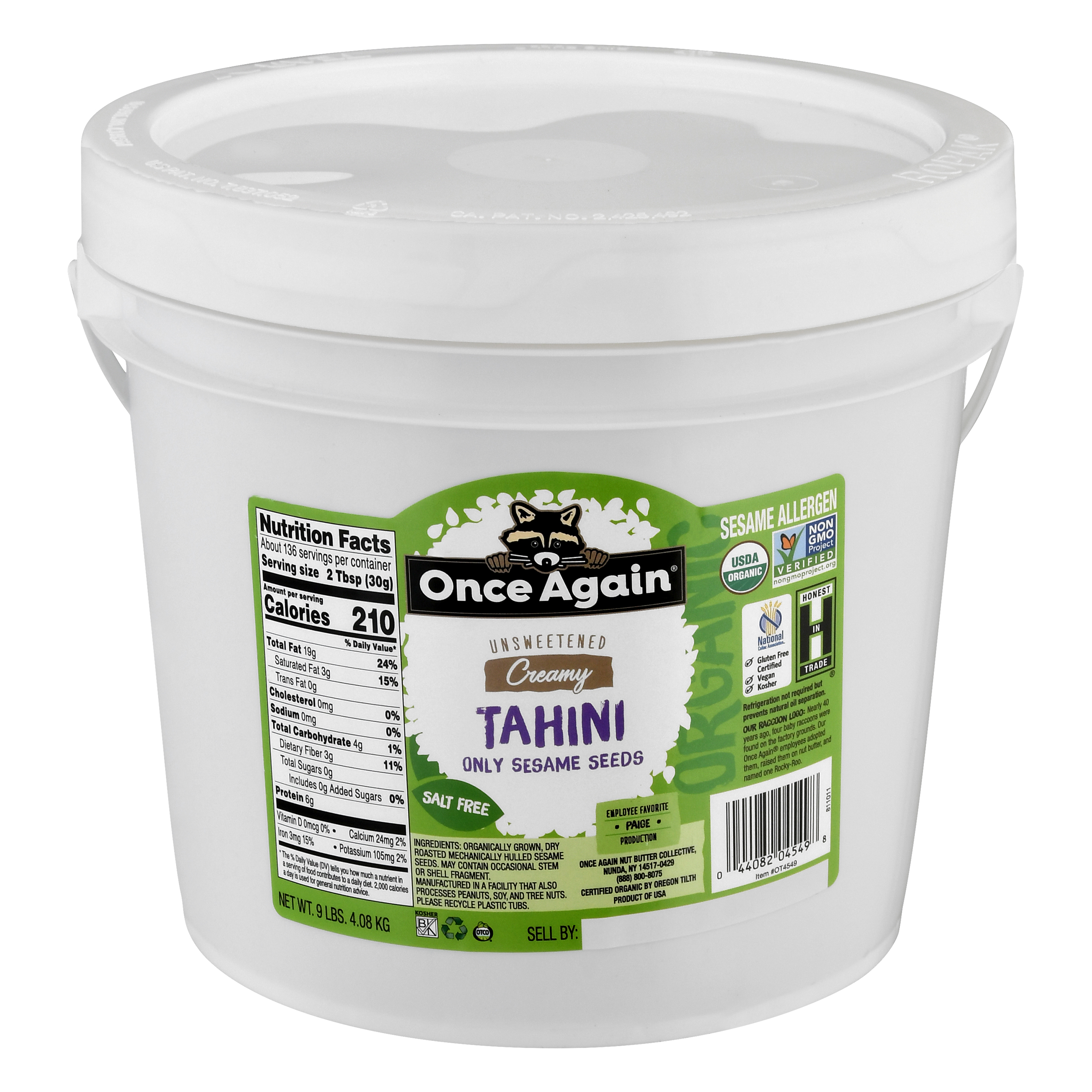 Once Again Salt Free Unsweetened Creamy Tahini