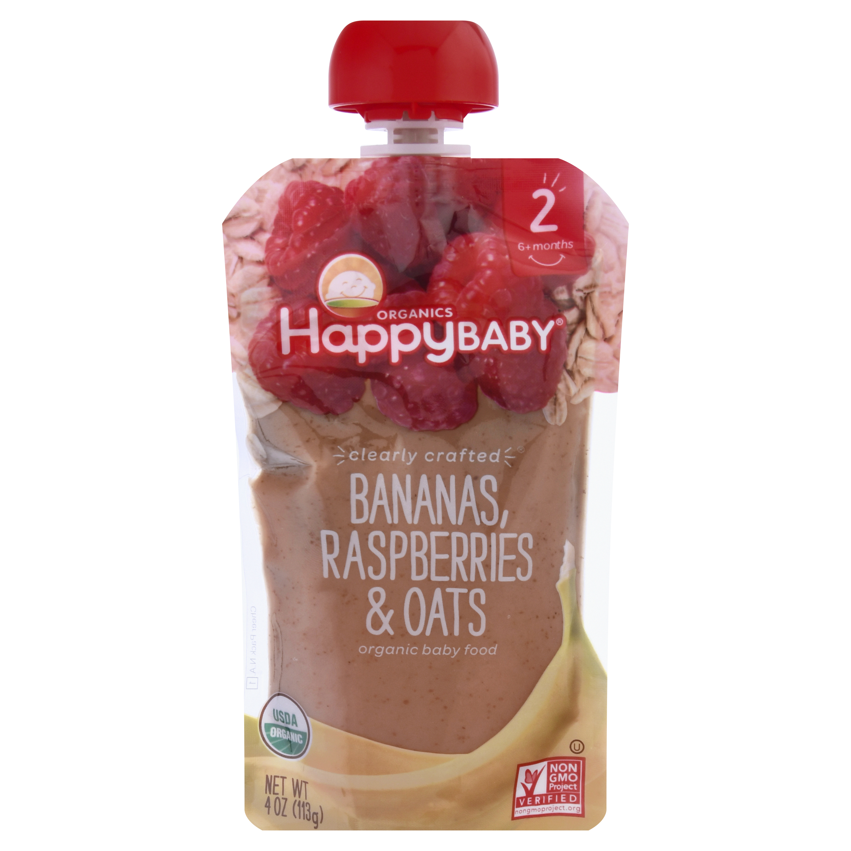 Happy Tot Organics 2 (6+ Months) Organic Bananas, Raspberries & Oats Baby Food