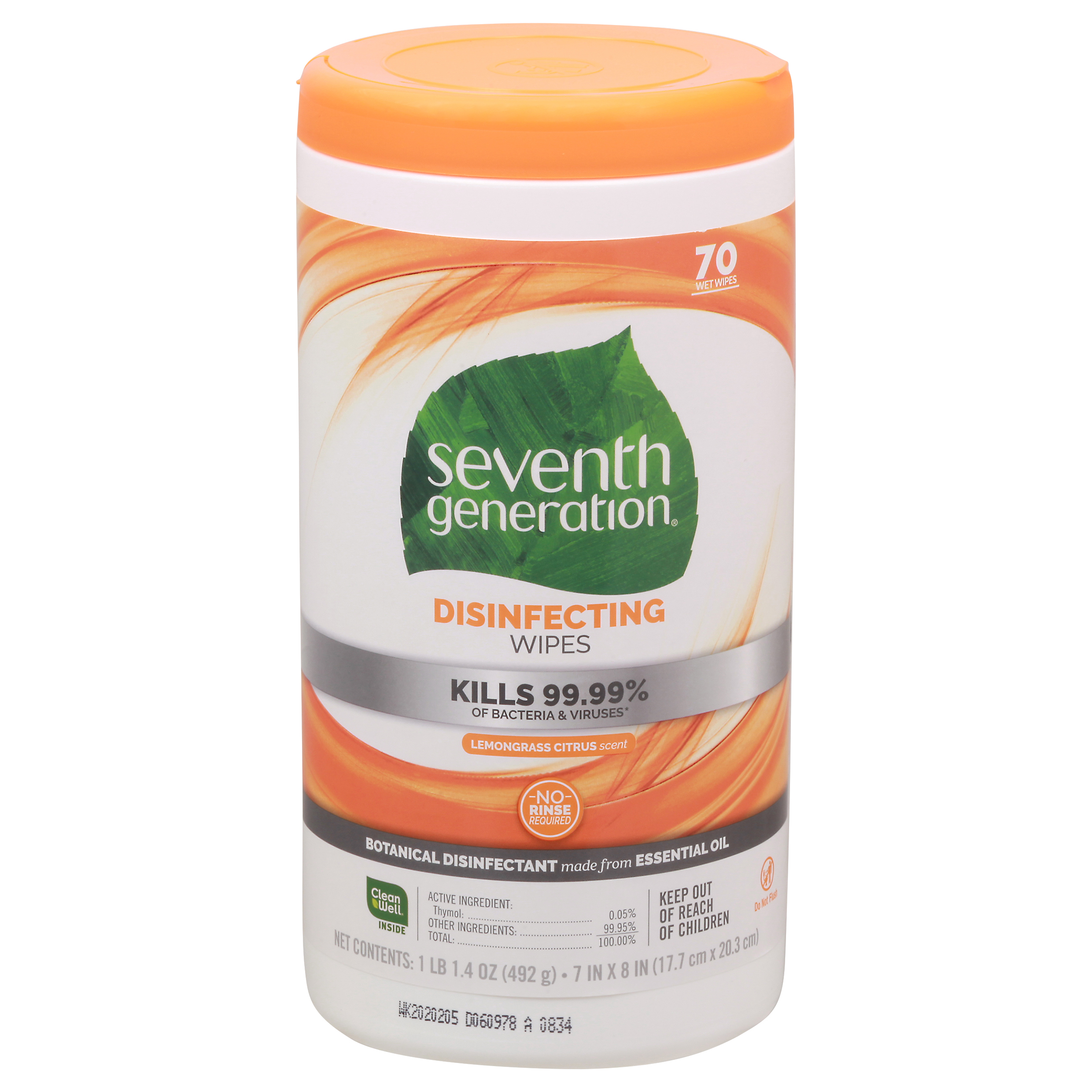 Seventh Generation Disinfecting Lemongrass Citrus Scent Wipes