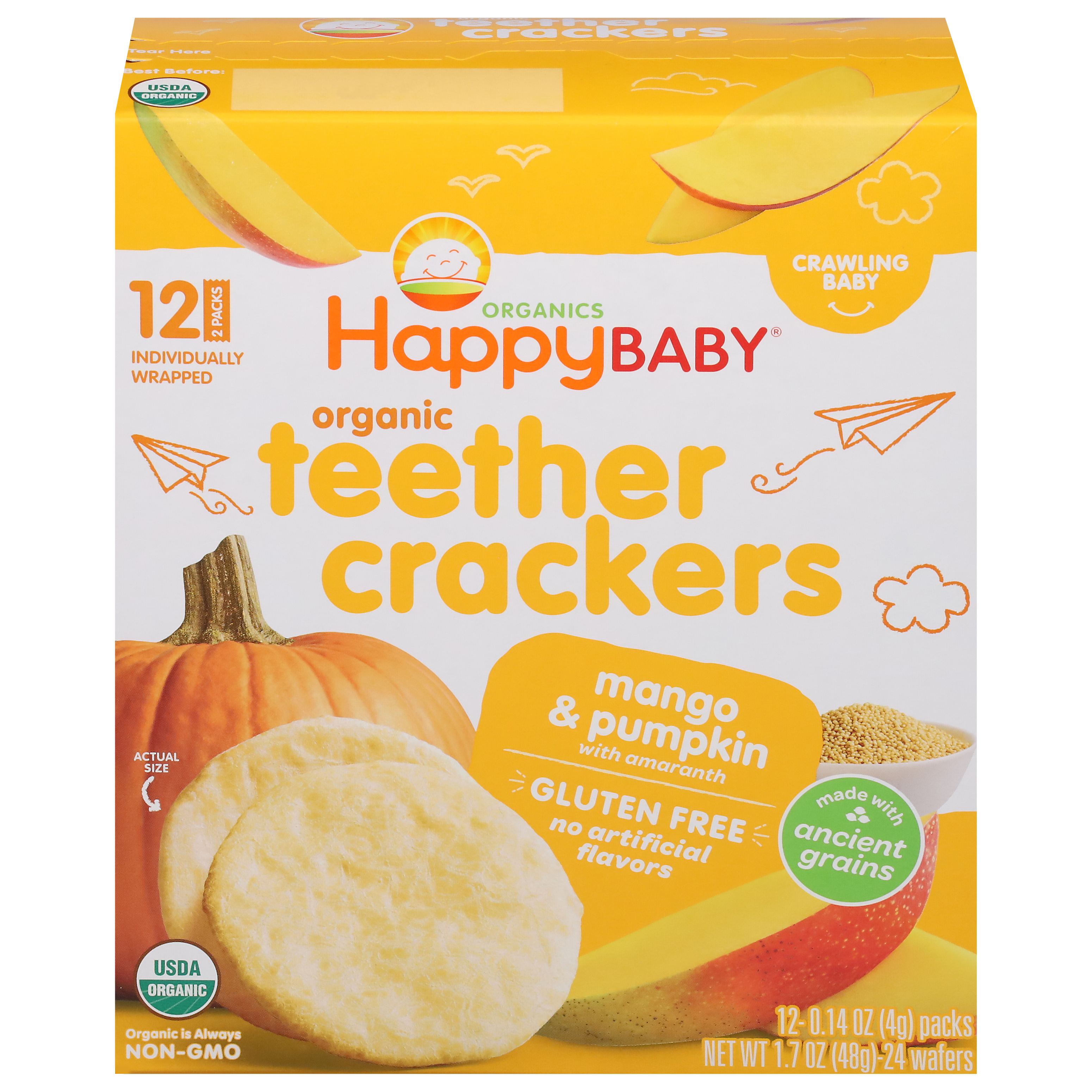 HappyBaby Organics Organic Mango & Pumpkin Teether Crackers 12 - 0.14 oz Packs